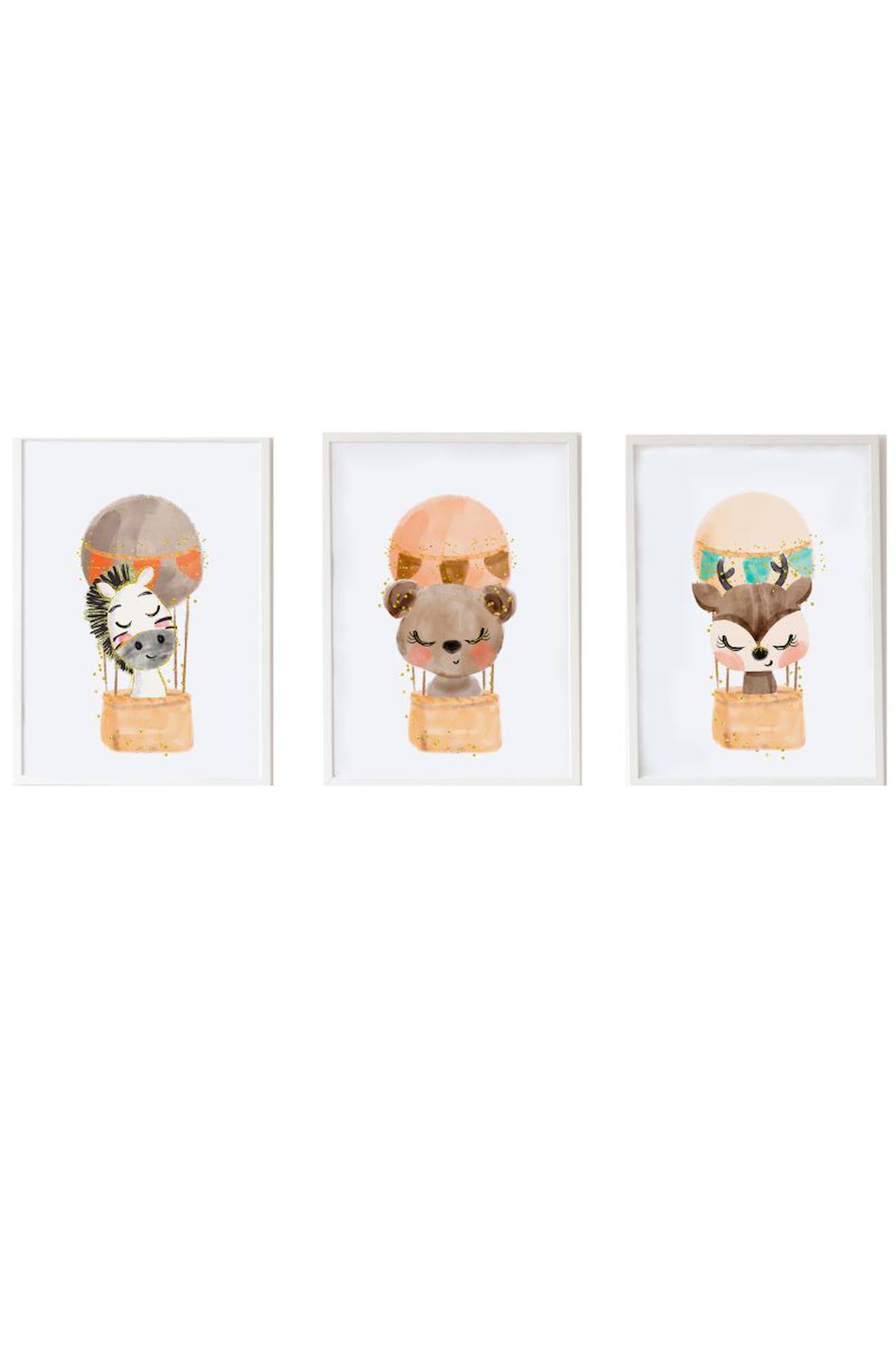 Lot 3 Cadres Muraux Enfant Zèbre + Ours + Cerf Multi Coloured