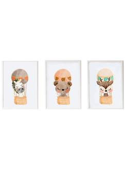 Lot 3 cadres muraux enfant zèbre + ours + cerf  - vertbaudet enfant