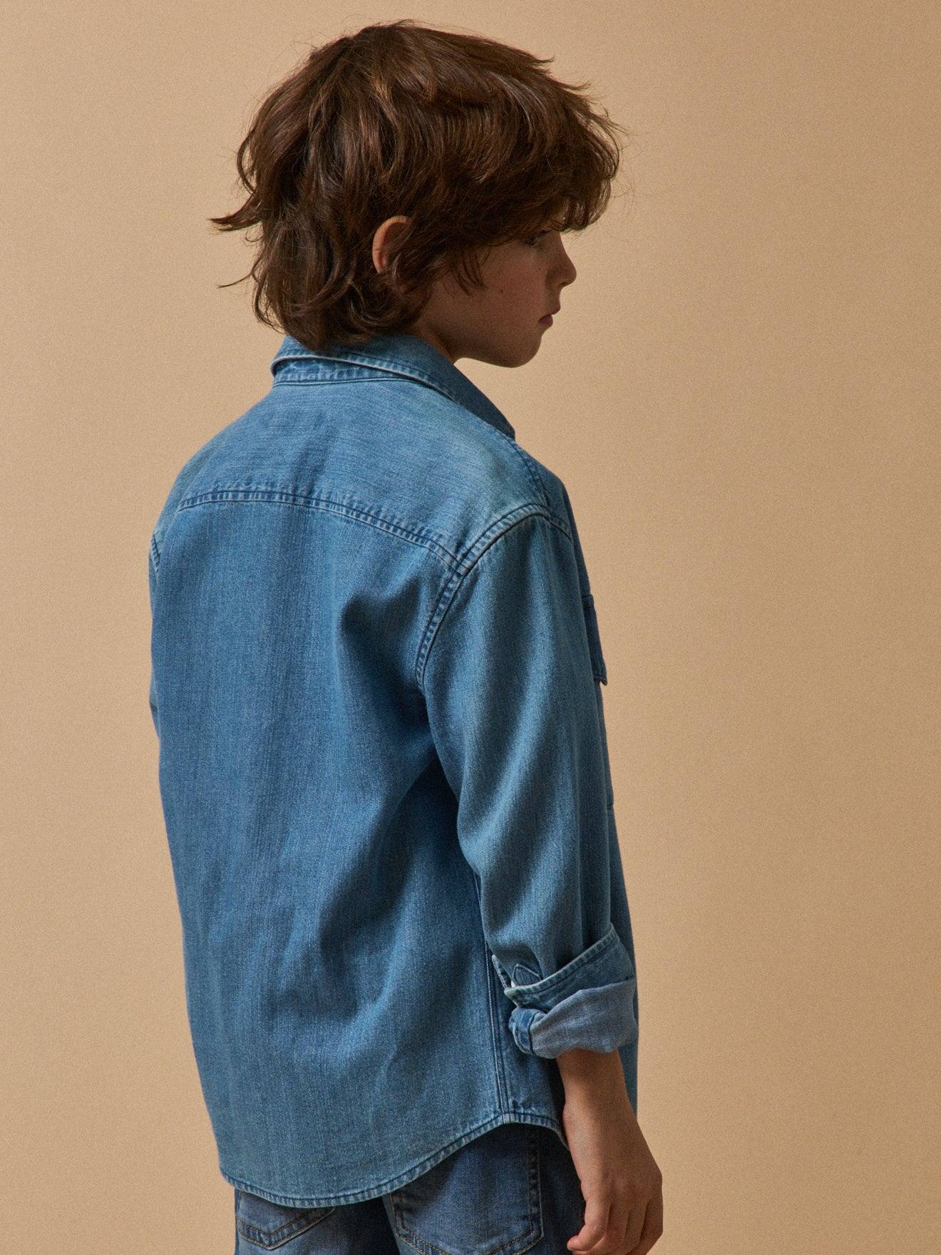 Chemise fille denim coton stone