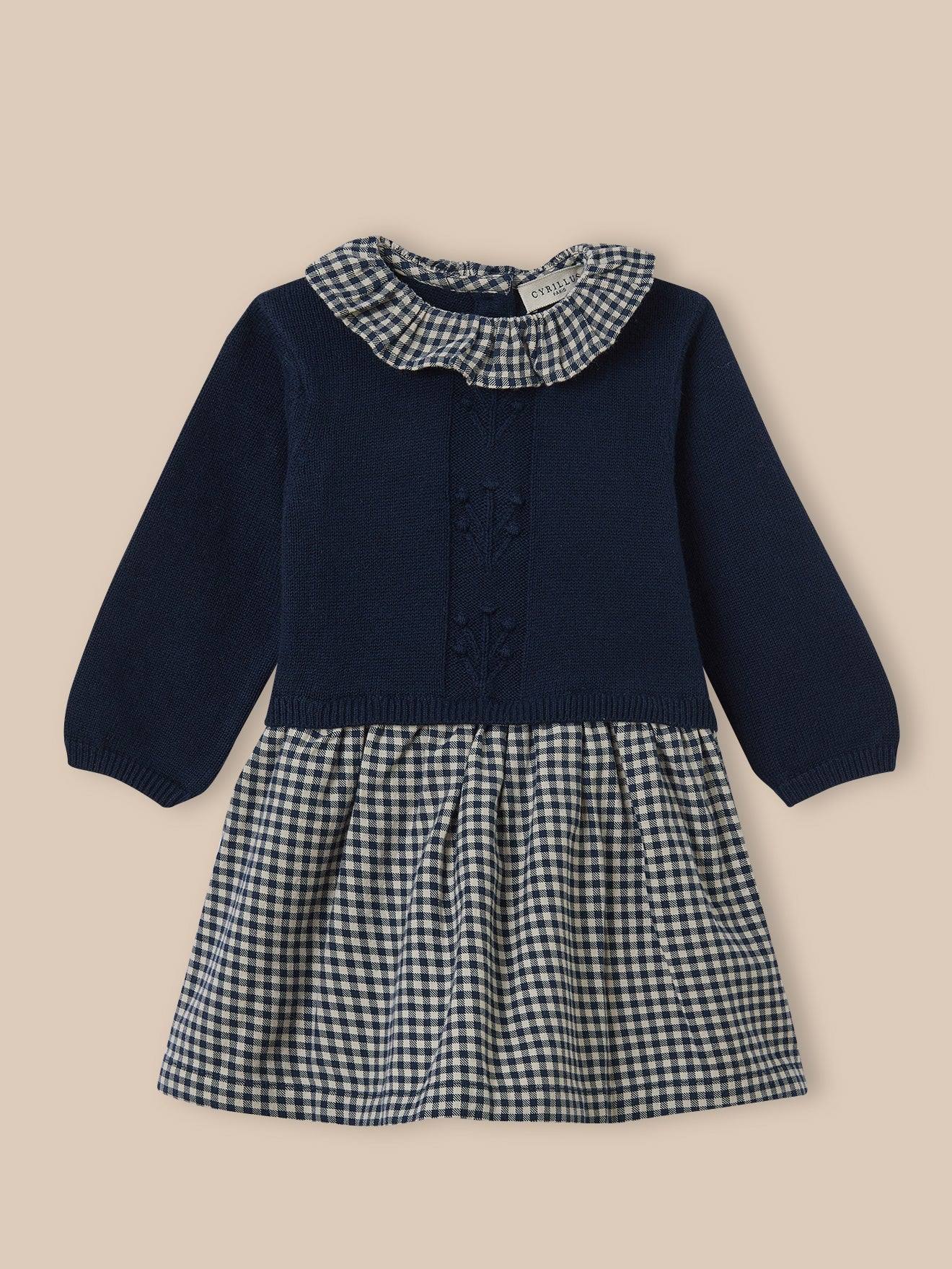 Robe Bébé Bi-matière Carreaux Marine