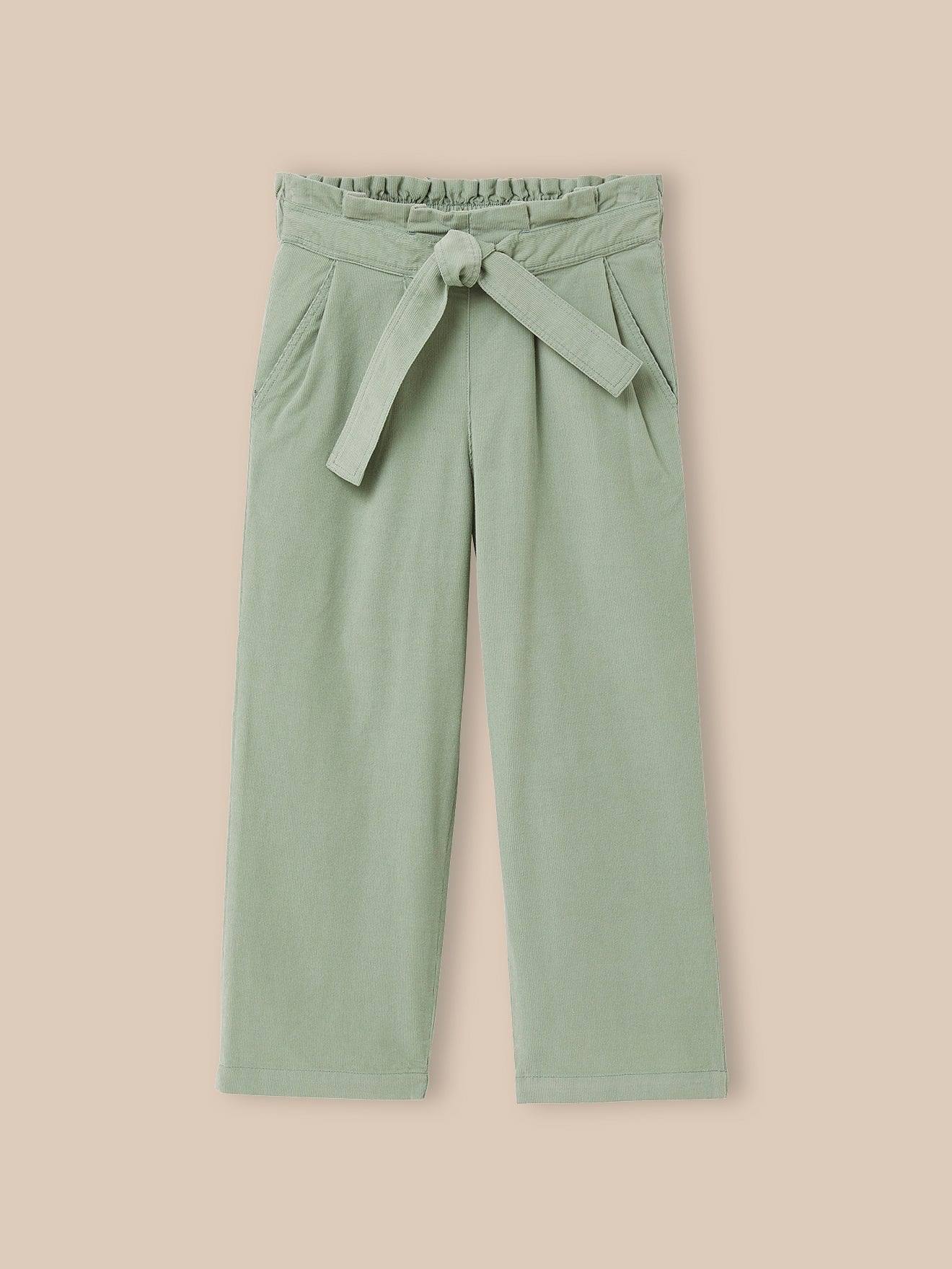 Pantalon Large Fille En Velours Vert D'eau