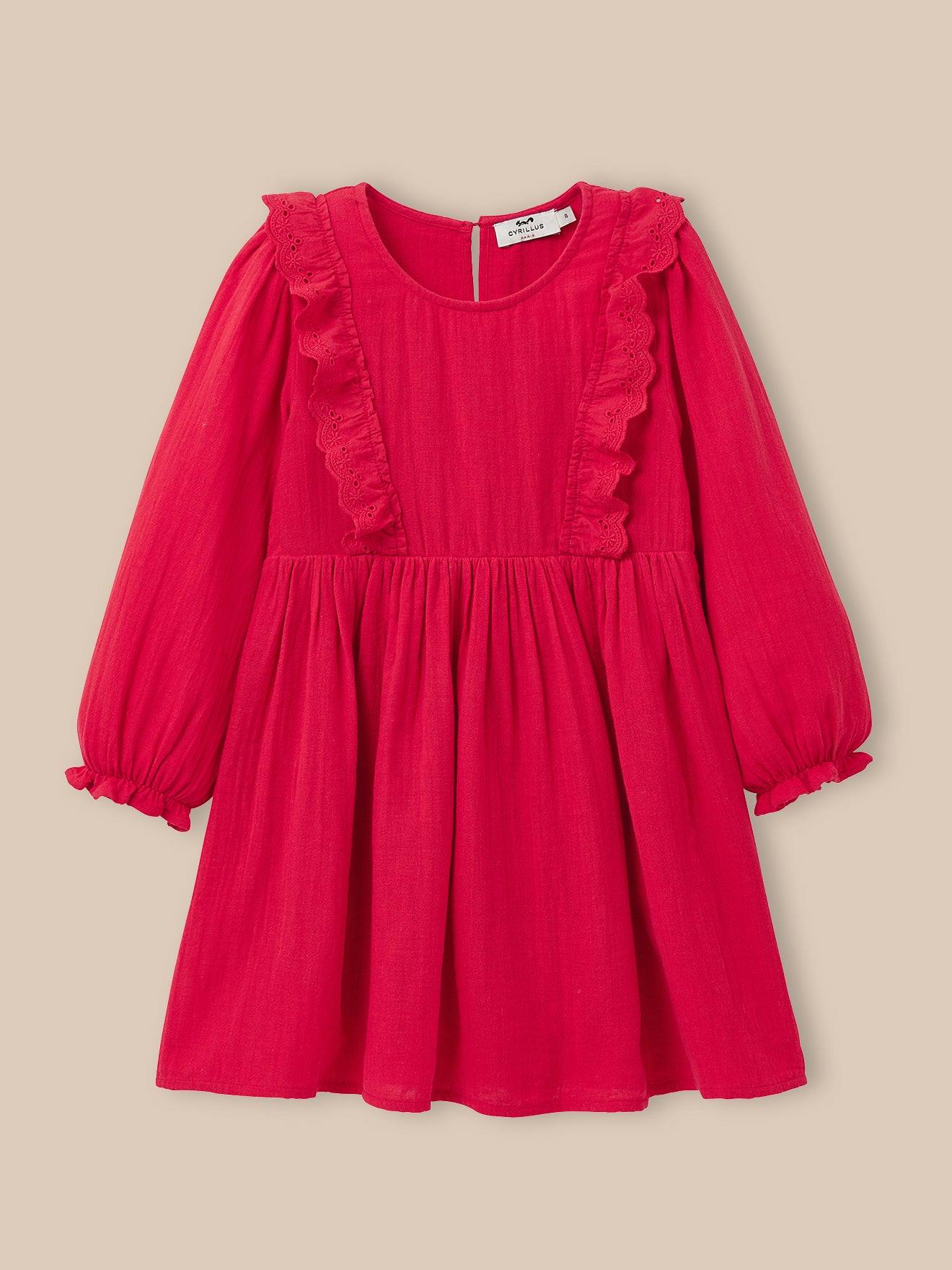 Robe Fille Gaze De Coton Rouge