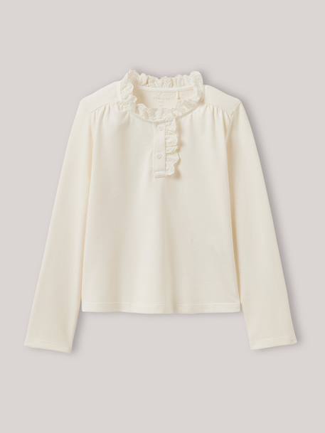 Fille-T-shirt, sous-pull-T-shirt fille col montant brodé - coton biologique