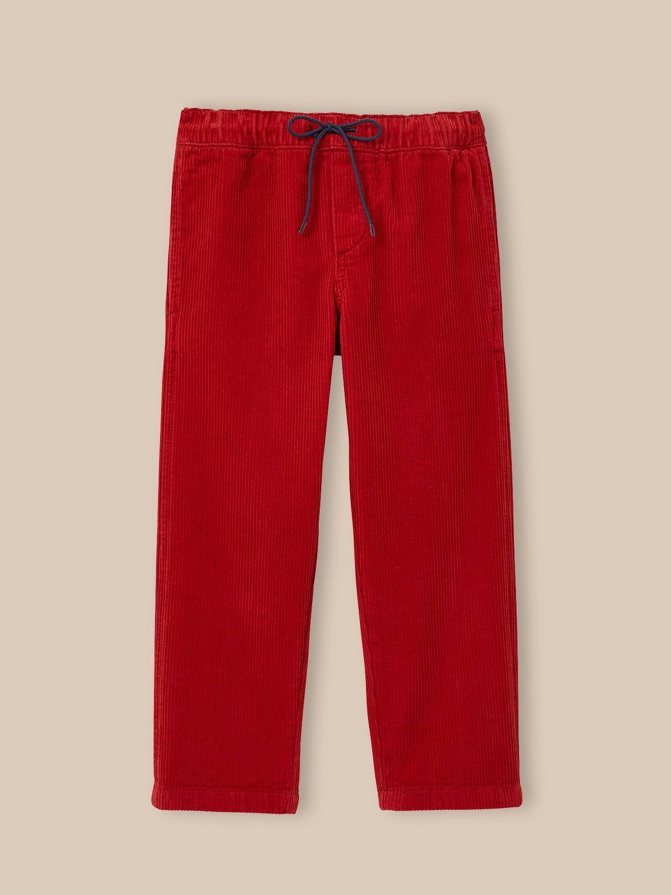 Pantalon Relax En Velours Côtelé Garçon Rouge Fonce