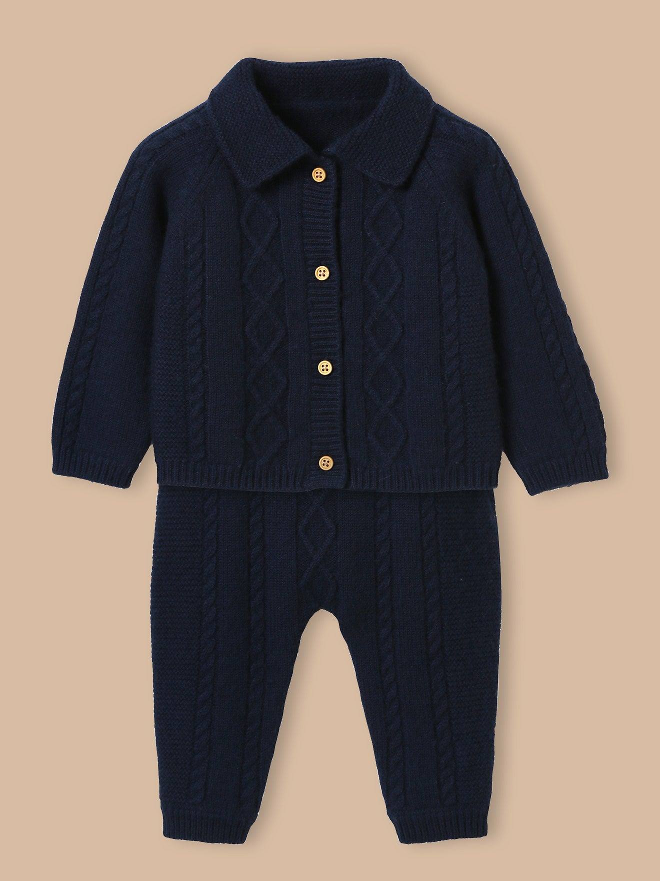 Ensemble Torsadé En Tricot Bébé Bleu Grise