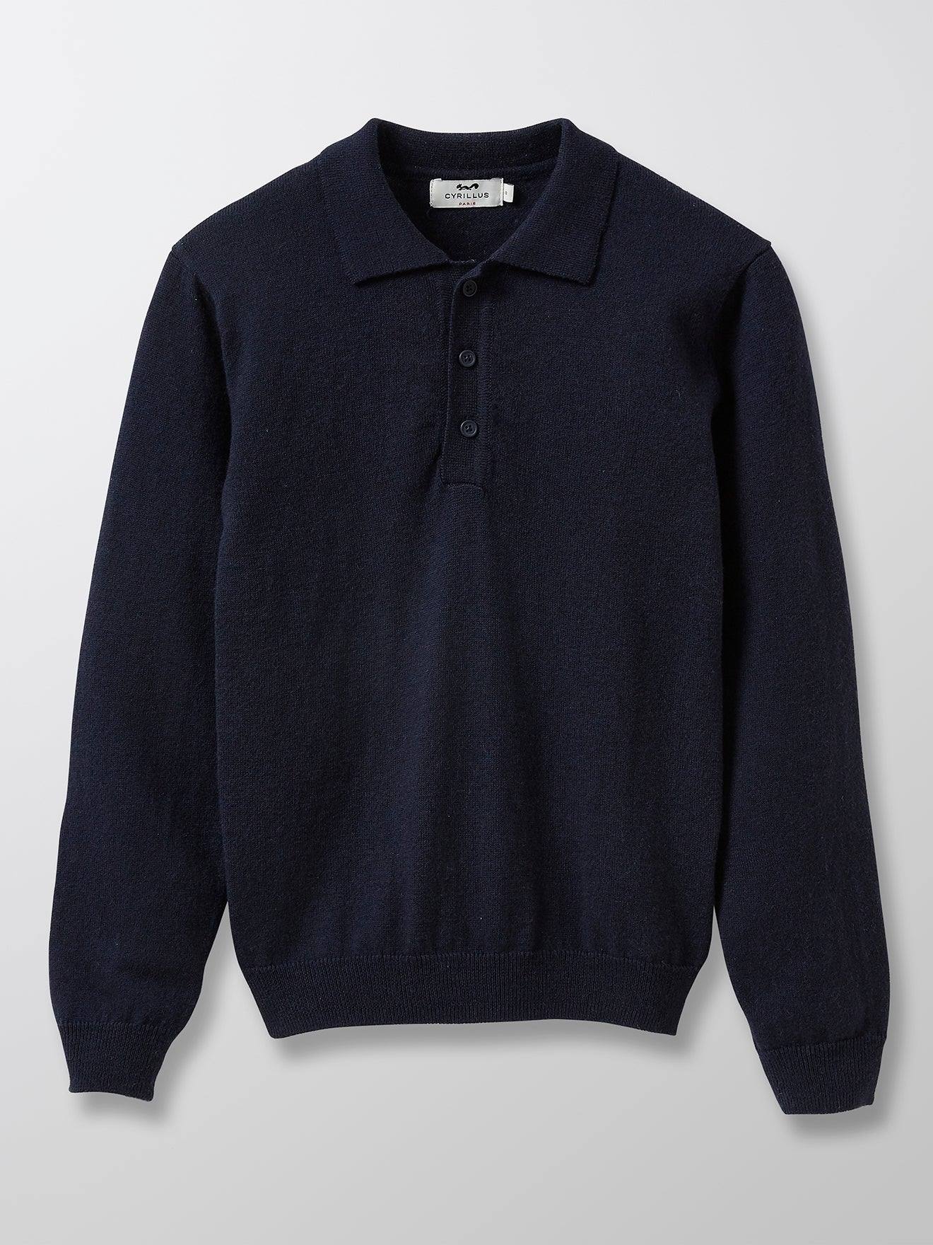Pull Col Polo Garçon Bleu Fonce Uni