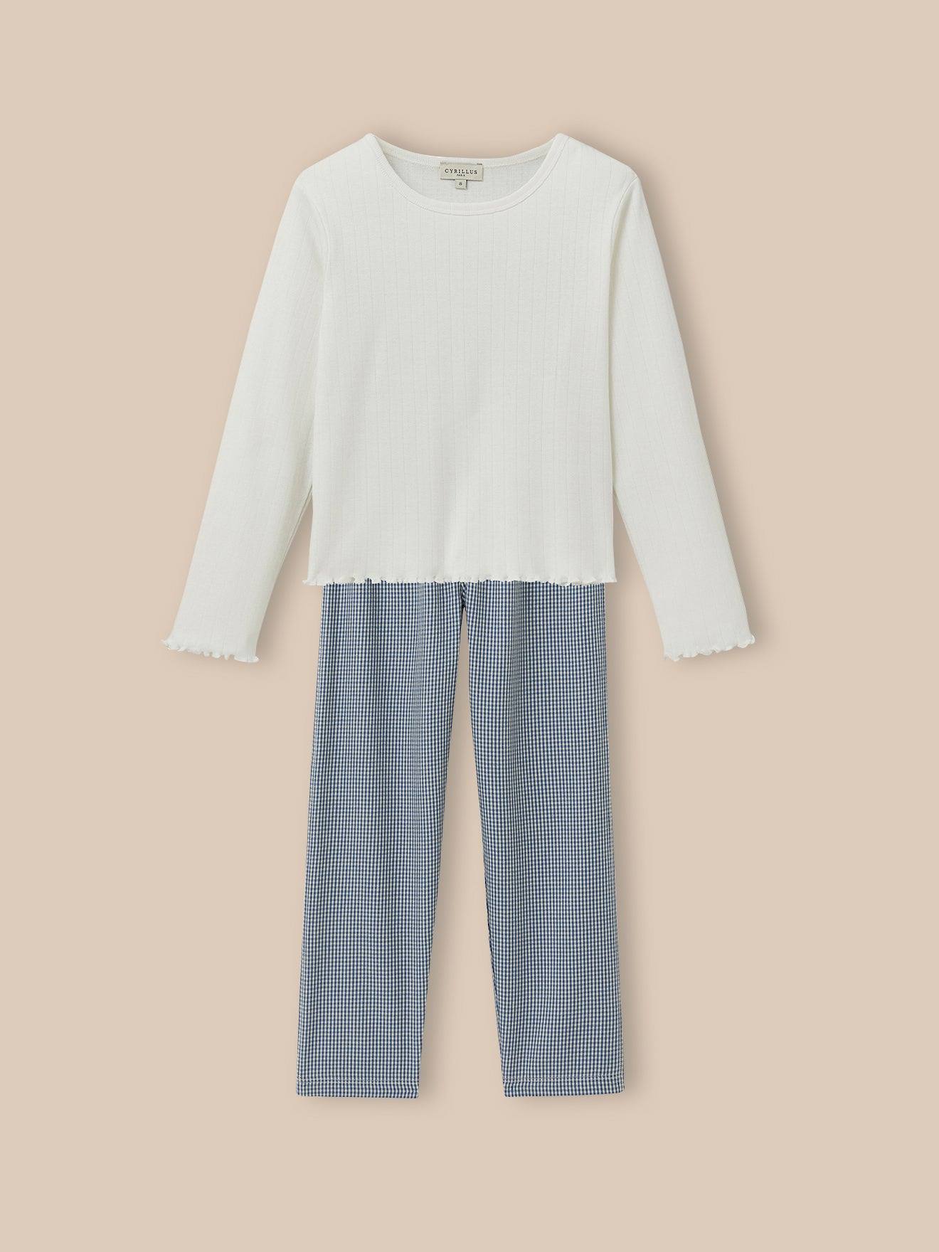 Pyjama Bi-matière Vichy Fille Vichy Bleu