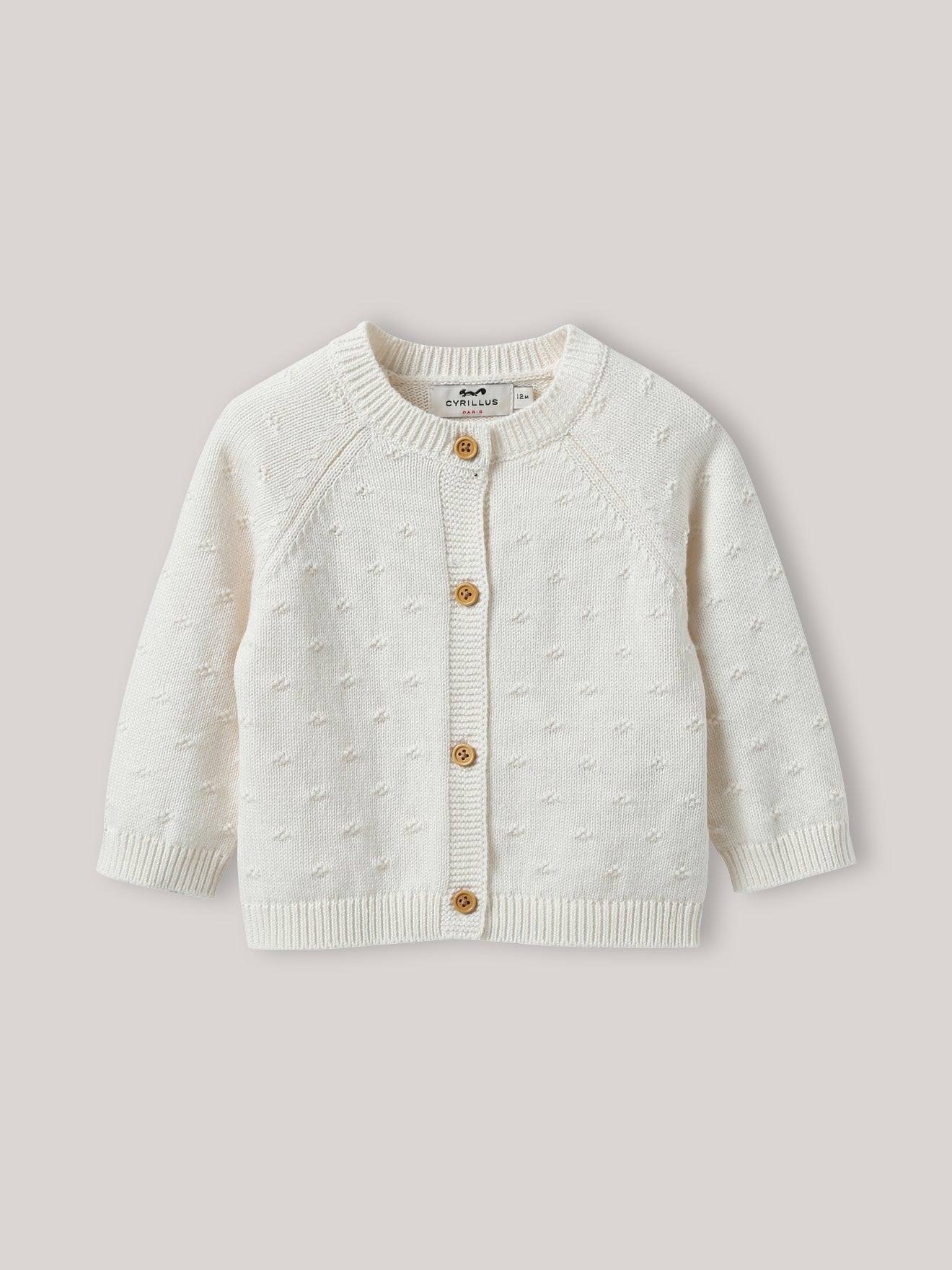 Cardigan Maille Ajourée Bébé - Coton Biologique Ecru