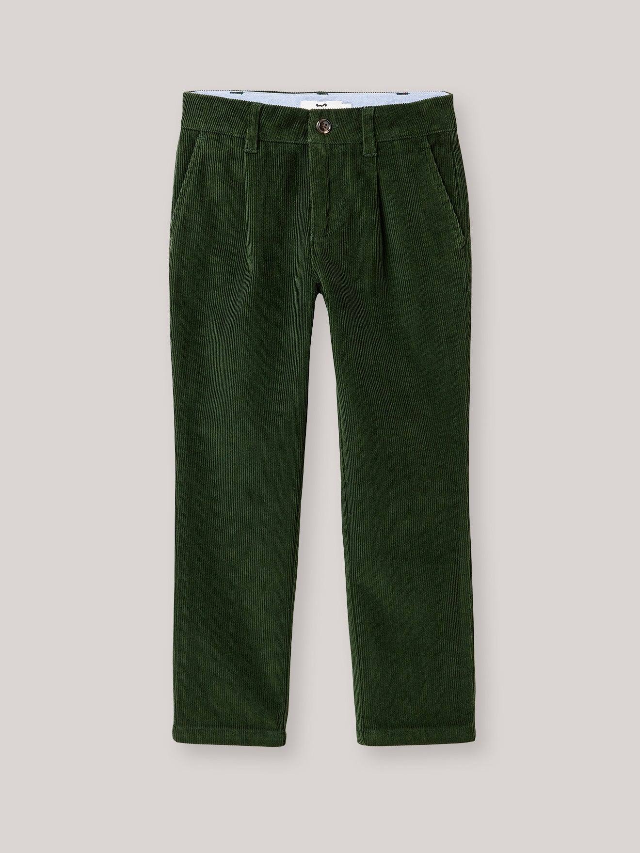 Pantalon Chino Garçon En Velours Vert Chasse