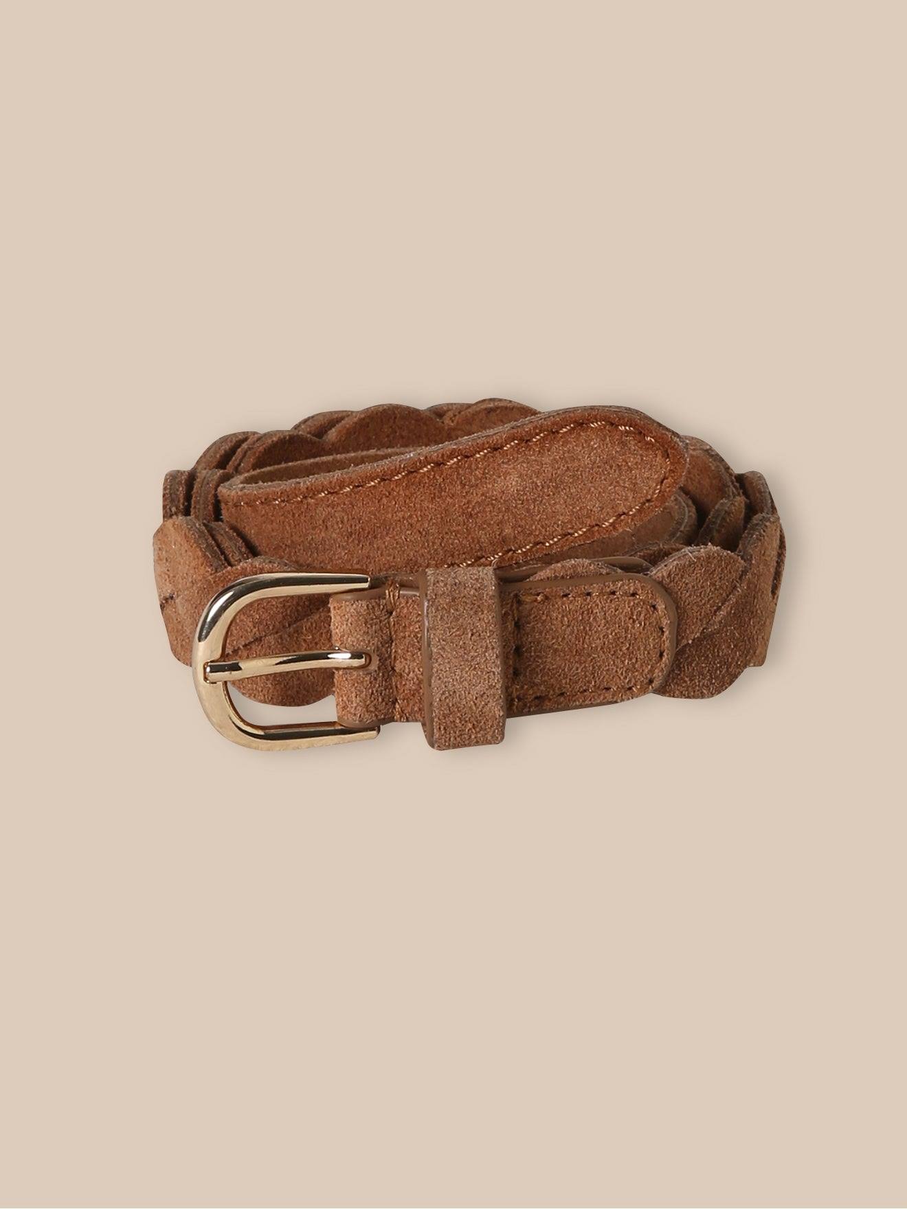 Ceinture Tressée En Cuir Fille Camel