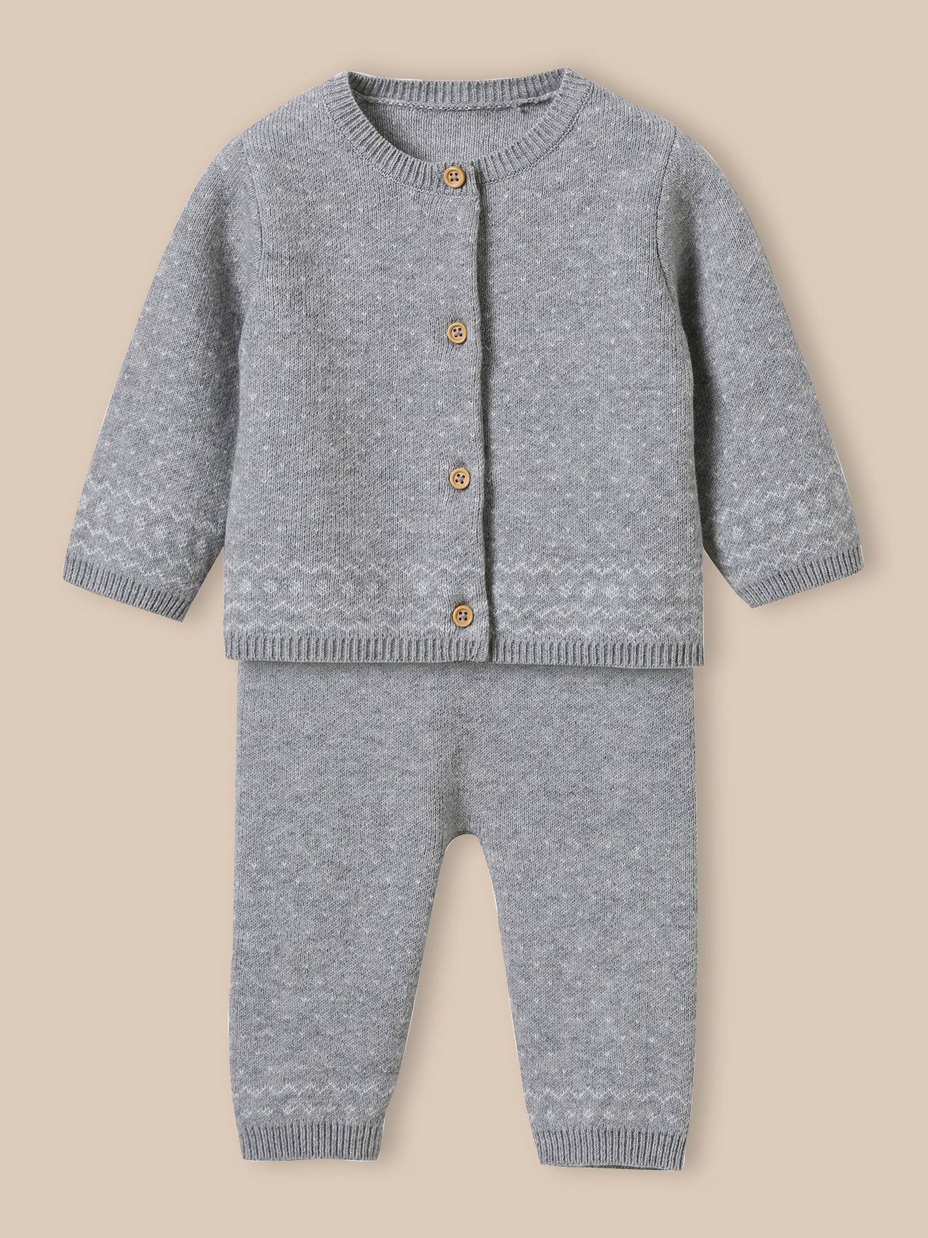 Ensemble Jacquard Bébé En Laine Gris Chine