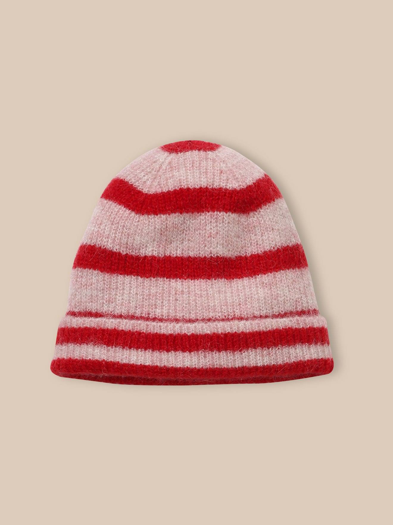 Bonnet Rayé Laine Et Mohair Fille Rose Chine