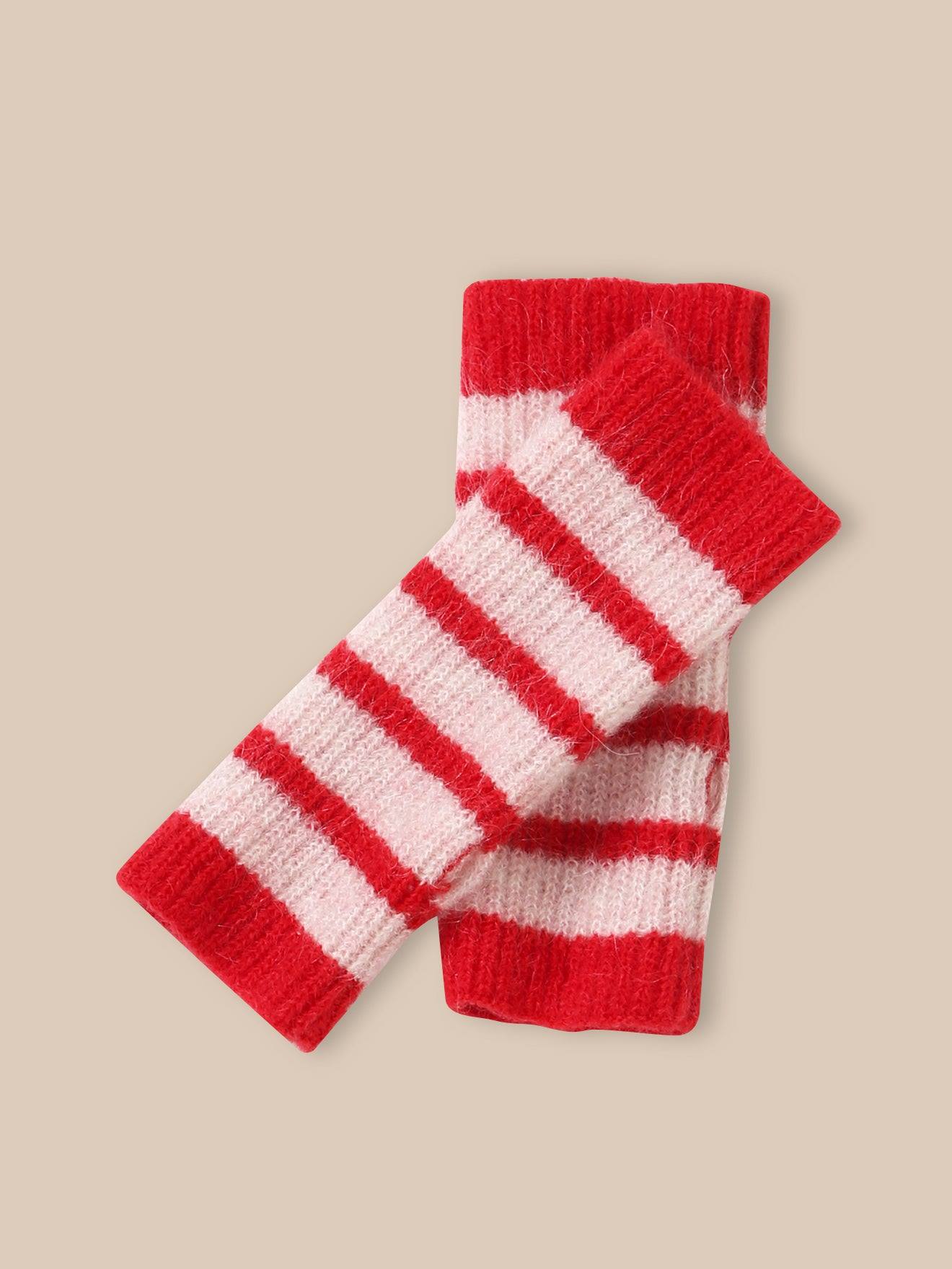 Mitaines Rayées Laine Et Mohair Fille Rose Chine