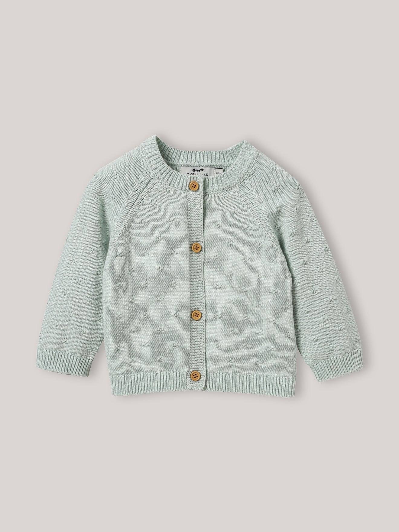 Cardigan Maille Ajourée Bébé - Coton Biologique Vert Pastel