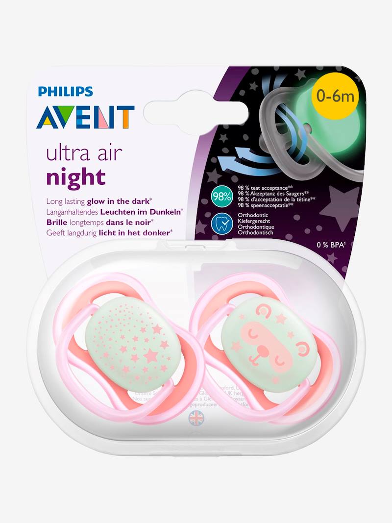 Lot De 4 Sucettes Philips Avent Ultra Air - Pour Bébés 6-18 Mois - Tétine Orthodontique Silicone - Avec étui Stérilisateur