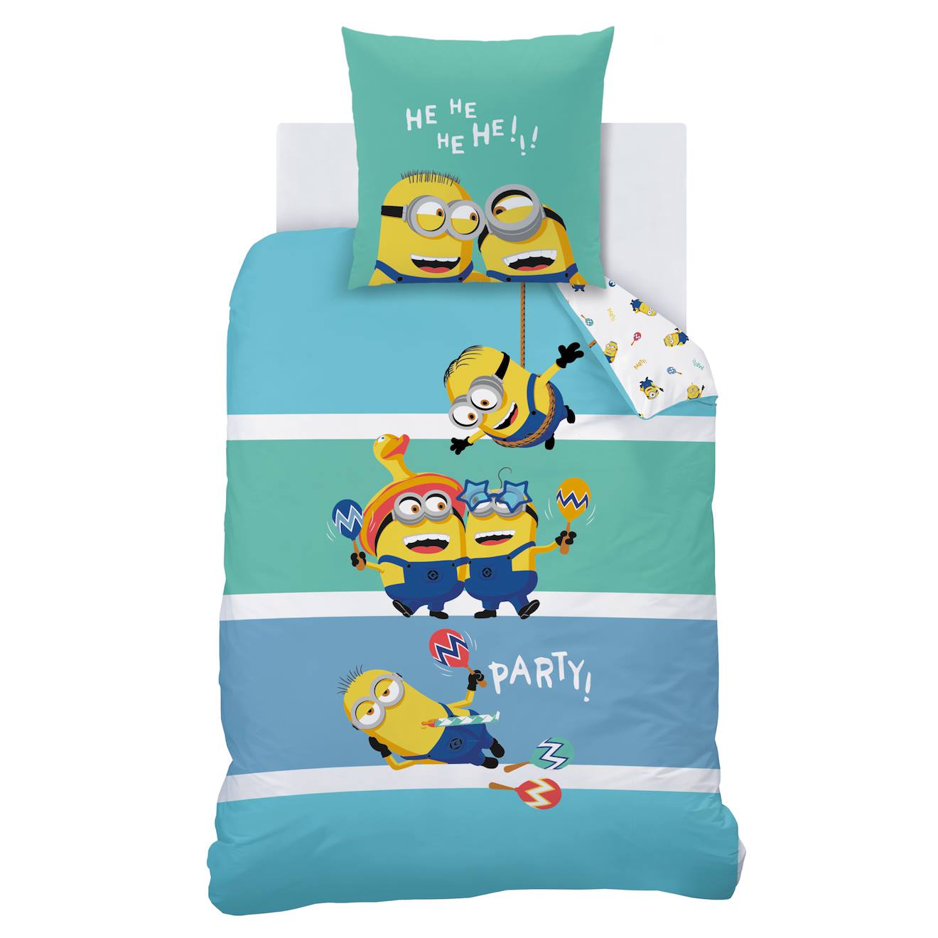 Halantex Parure de lit Minion Kung FU Moi, Moche et méchant - Housse de Couette 140 x 200 cm avec taie d'oreiller 70 x 90 cm - 100% Coton Multicolore