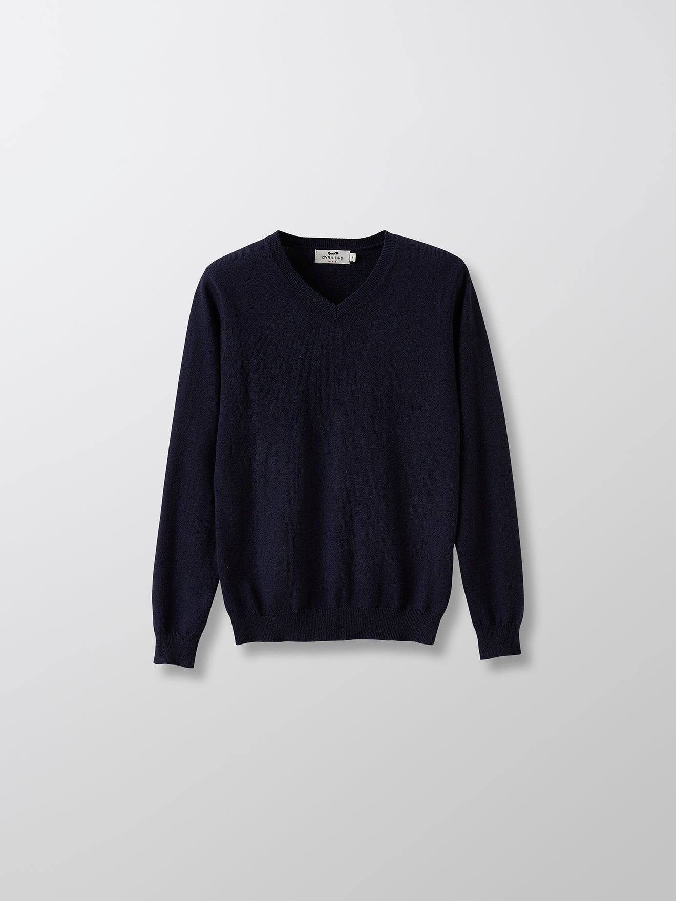 Pull Col V Garçon Bleu Fonce Uni