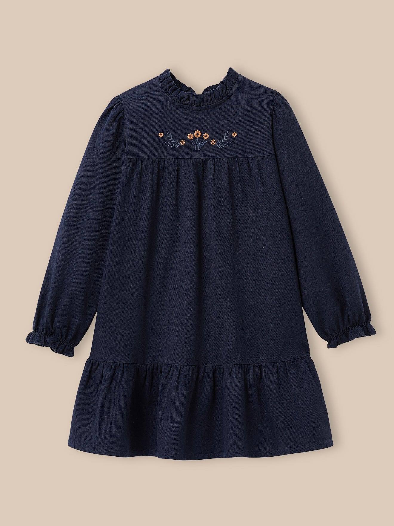 Robe Brodée Fille Marine