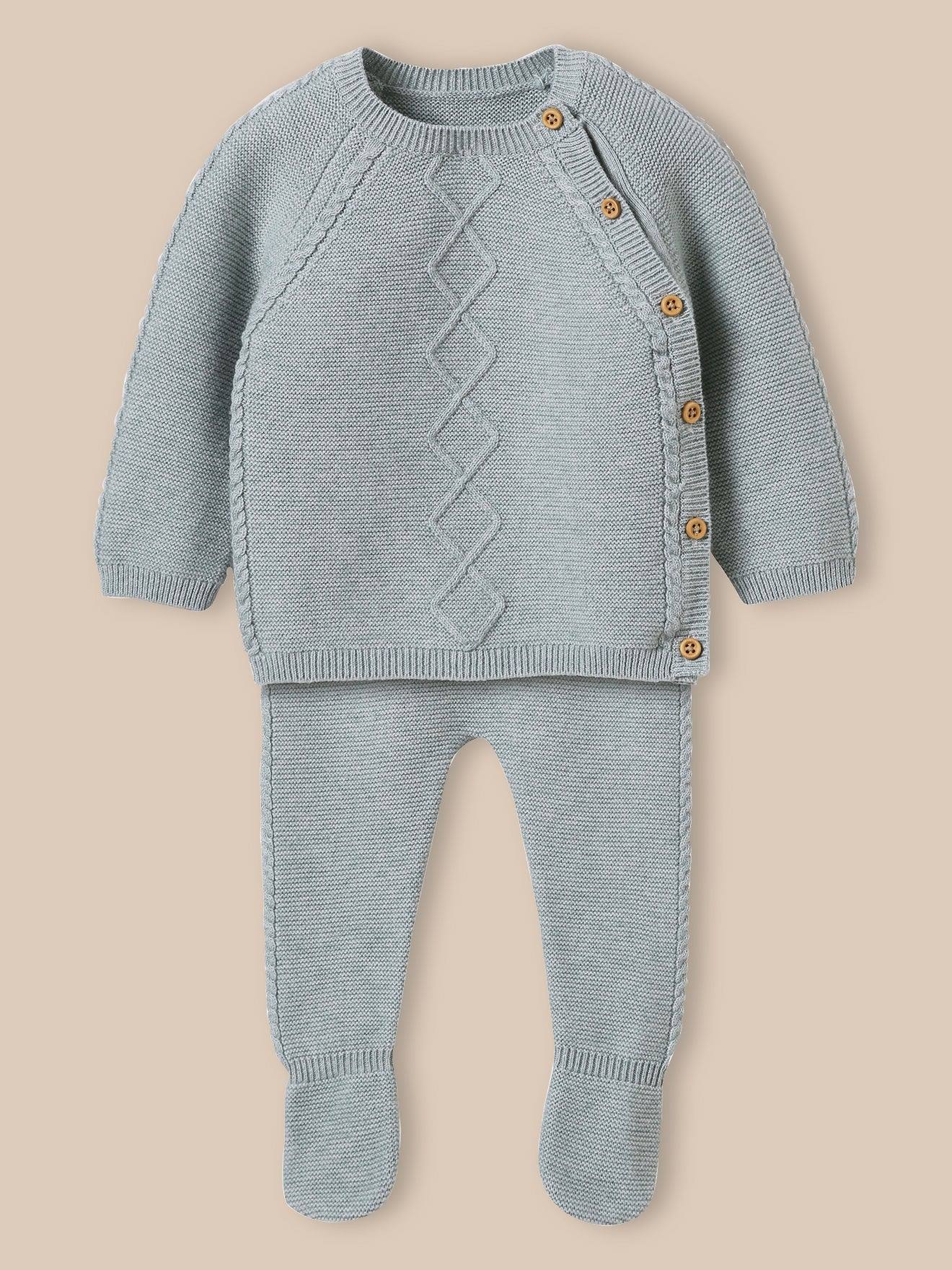 Ensemble Naissance - Coton Biologique Et Laine Vert De Gris