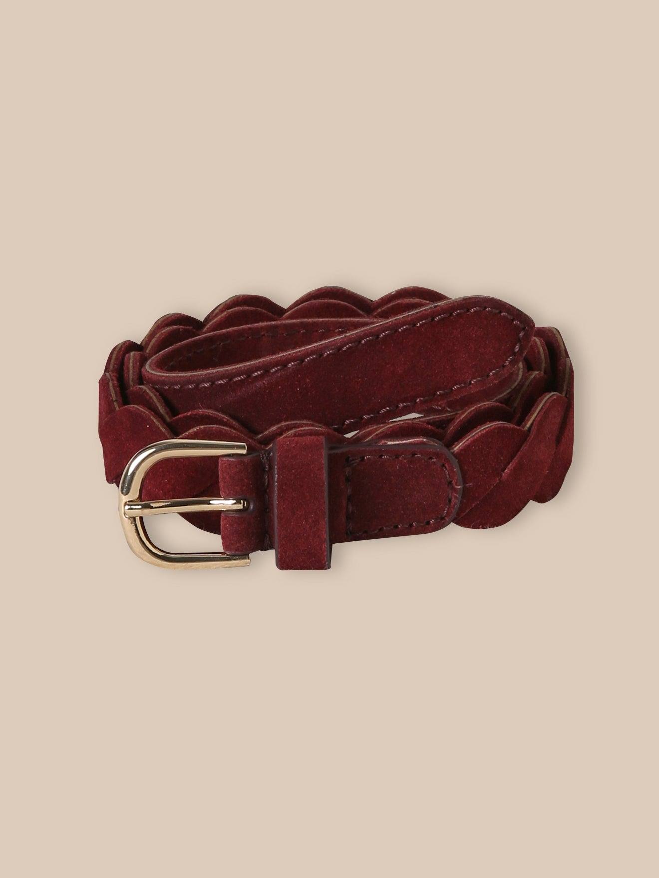Ceinture Tressée En Cuir Fille Bordeaux