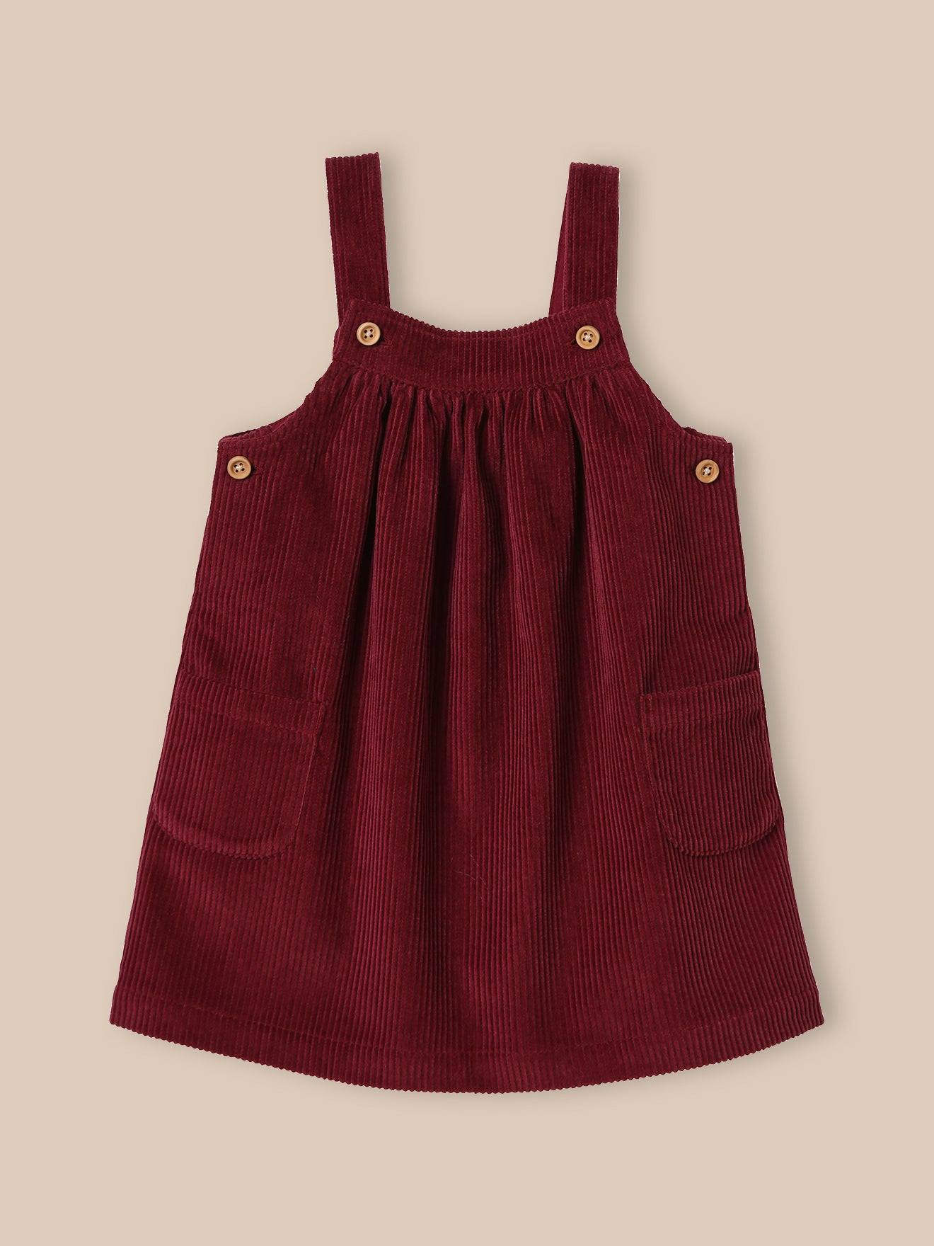 Robe Tablier En Velours Grosses Côtes Bébé Framboise