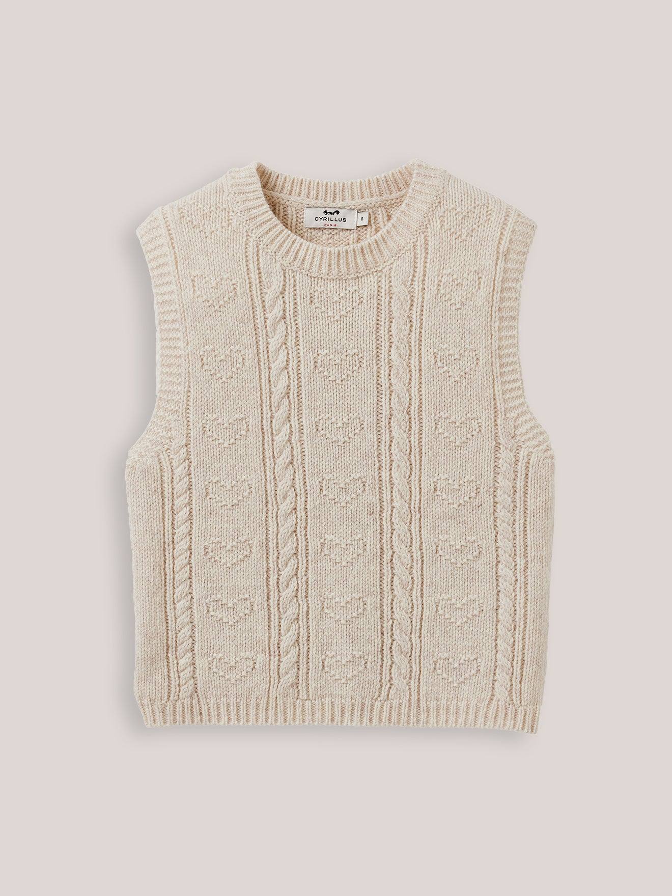 Pull Sans Manches Fille - Laine Rws* Ecru Chine