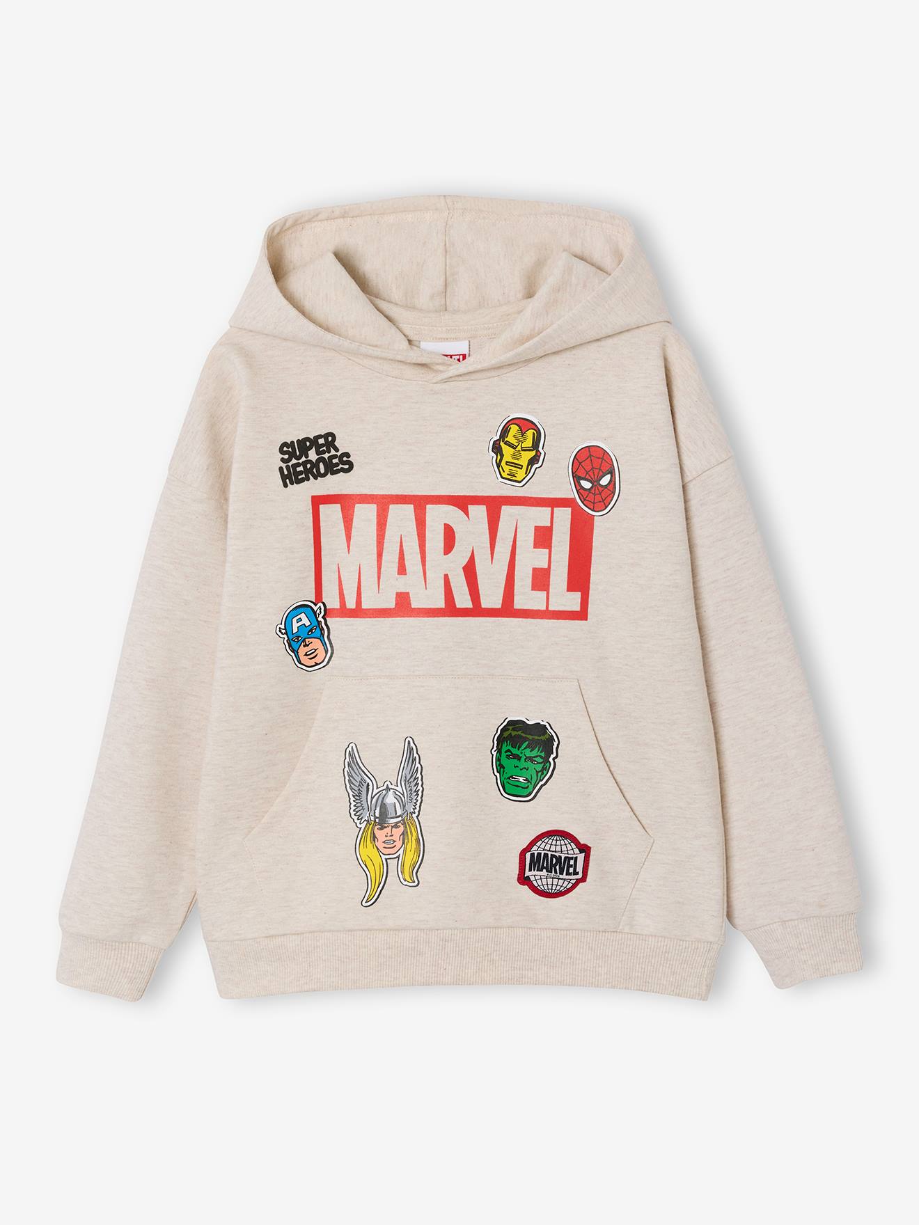 Sweat à capuche garçon Marvel beige chiné