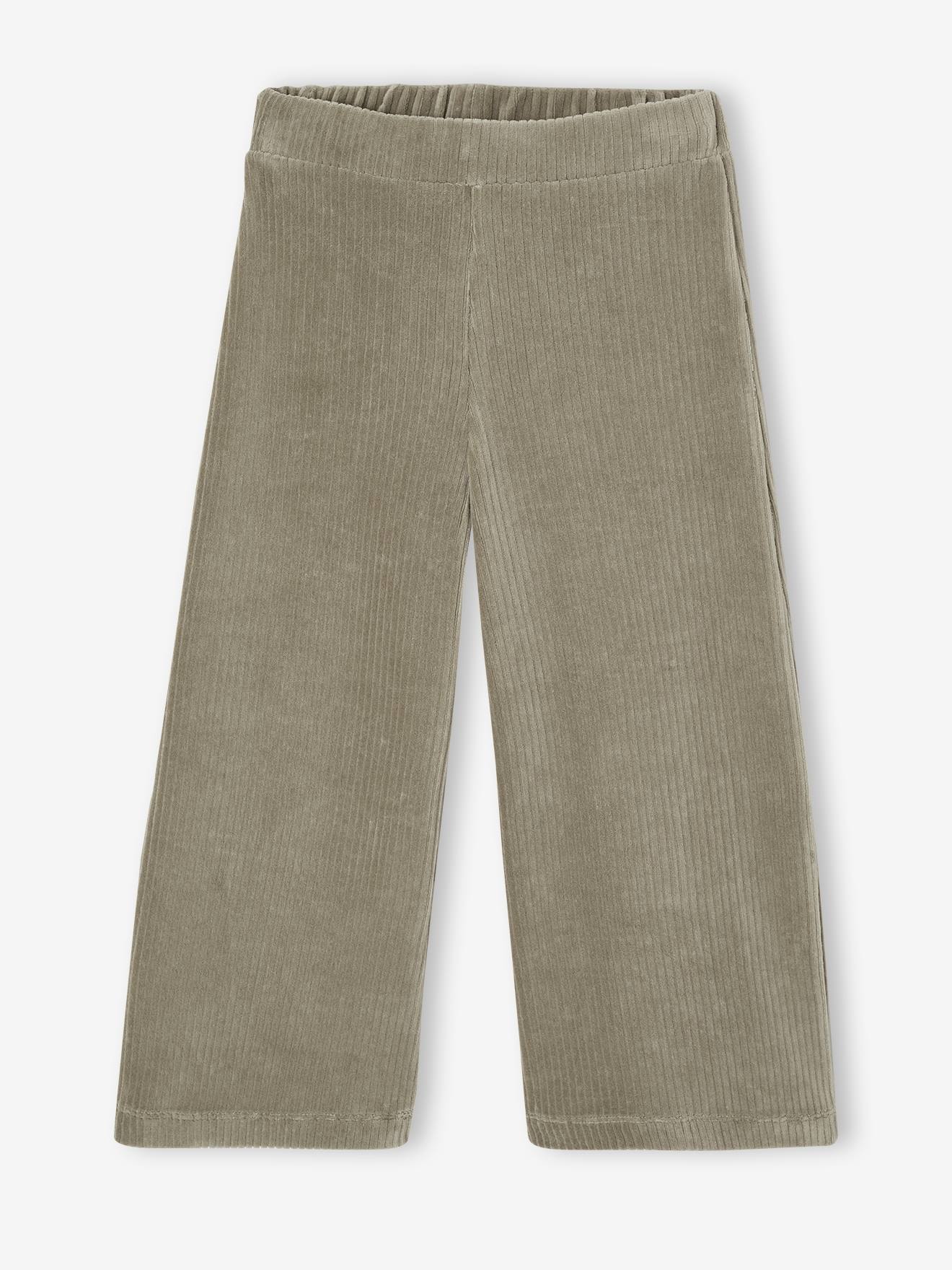 Pantalon fille large en velours kaki