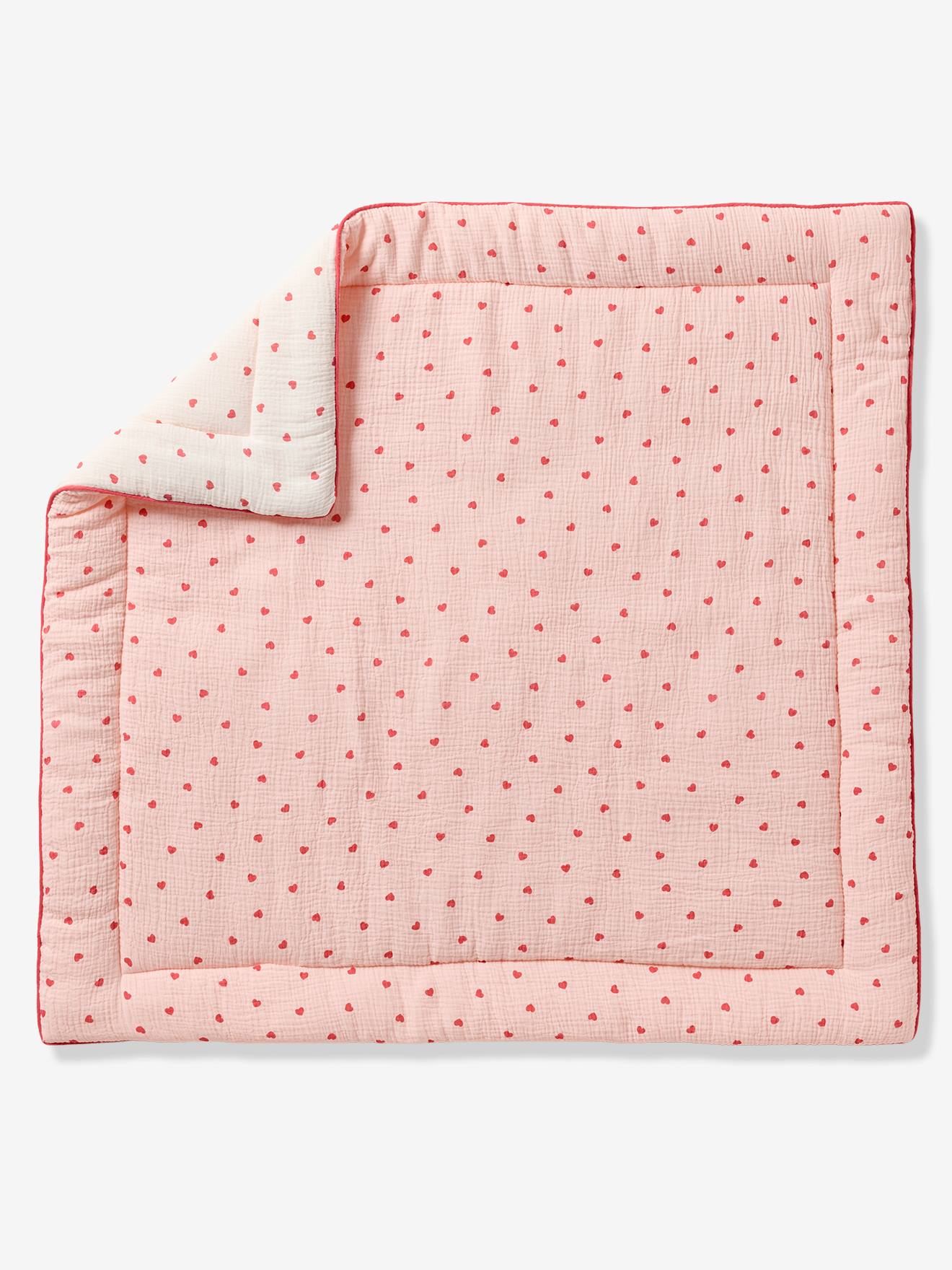 Tapis de sol / Fond de parc gaze de coton MON COEUR rose imprimé