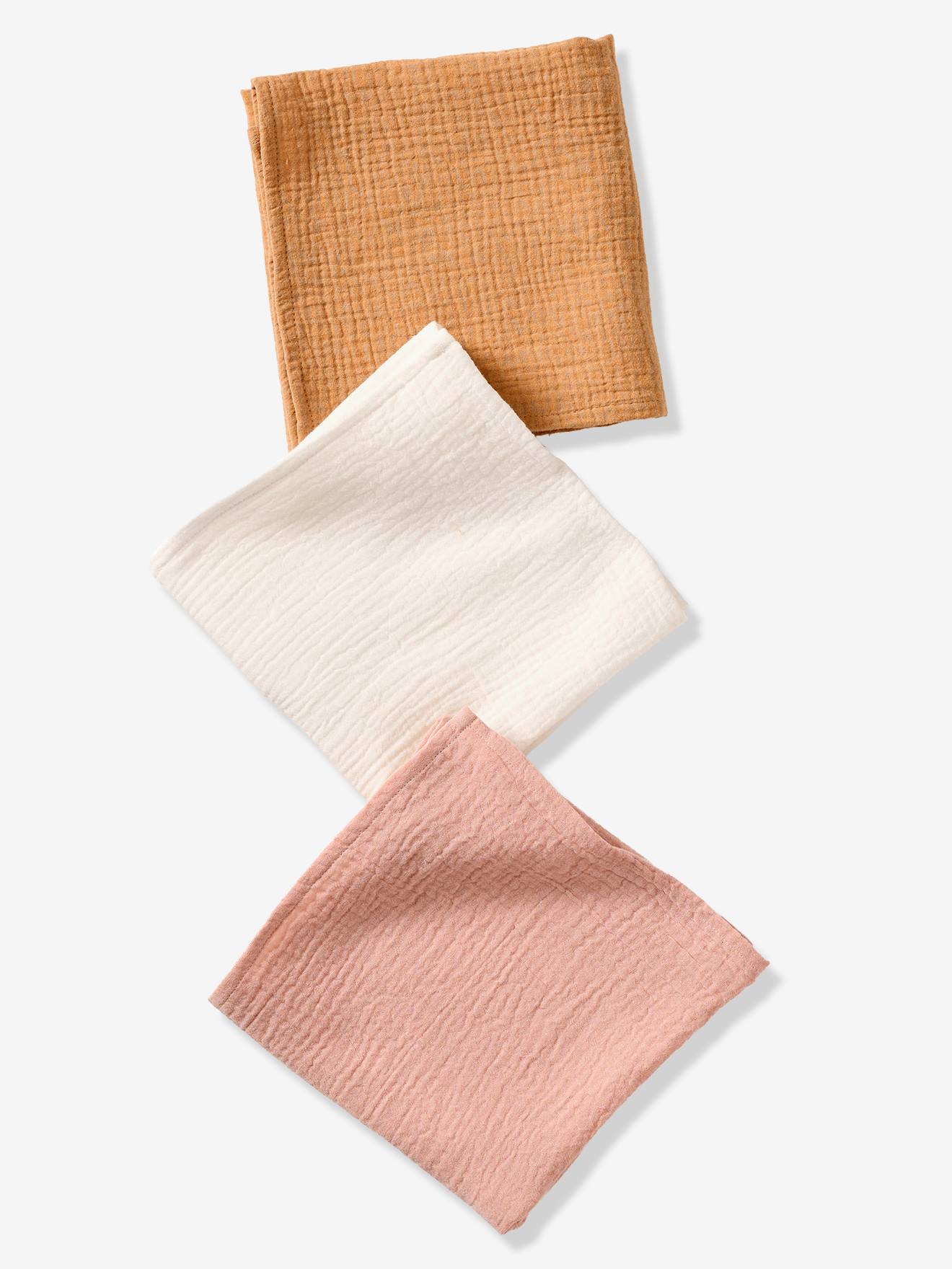 Lot de 3 langes unis en gaze de coton Bio* lot rose