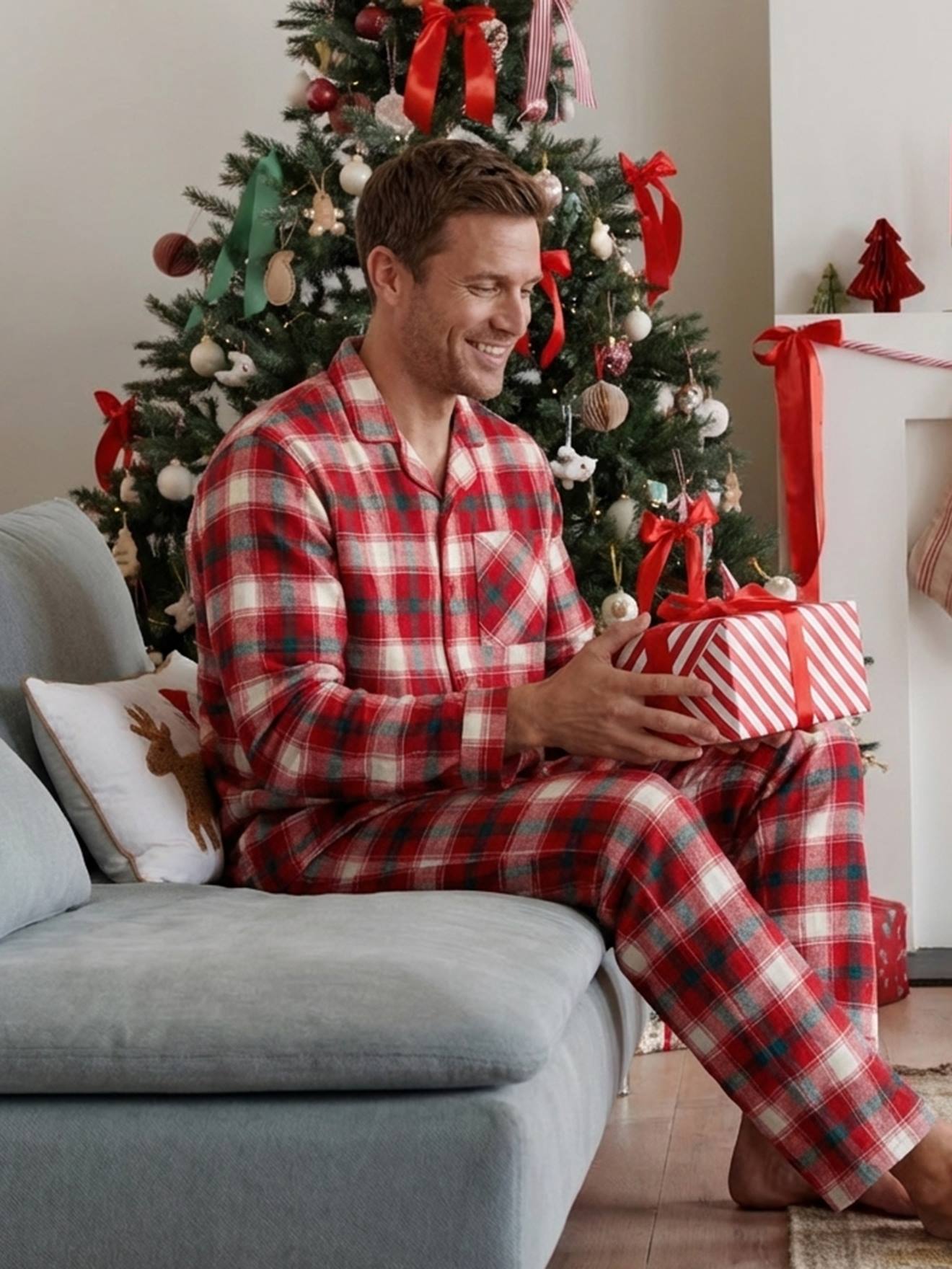 Pyjama homme flanelle noël capsule famille carreaux rouge - image 2