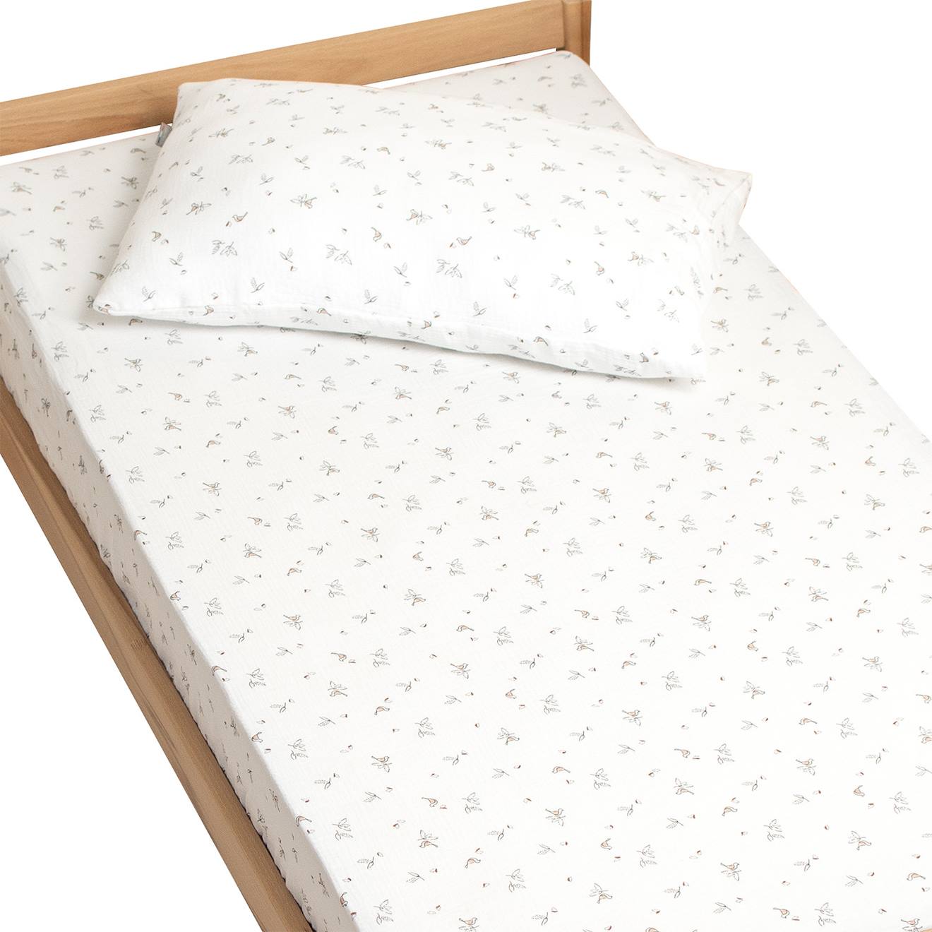 Drap-housse En Gaze De Coton Melody Melody, Blanc Imprimé Minimali