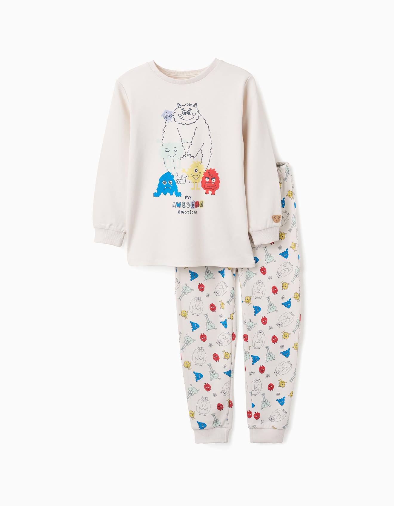 Pyjama En Interlock - Monstre Des Émotions Beige Clair