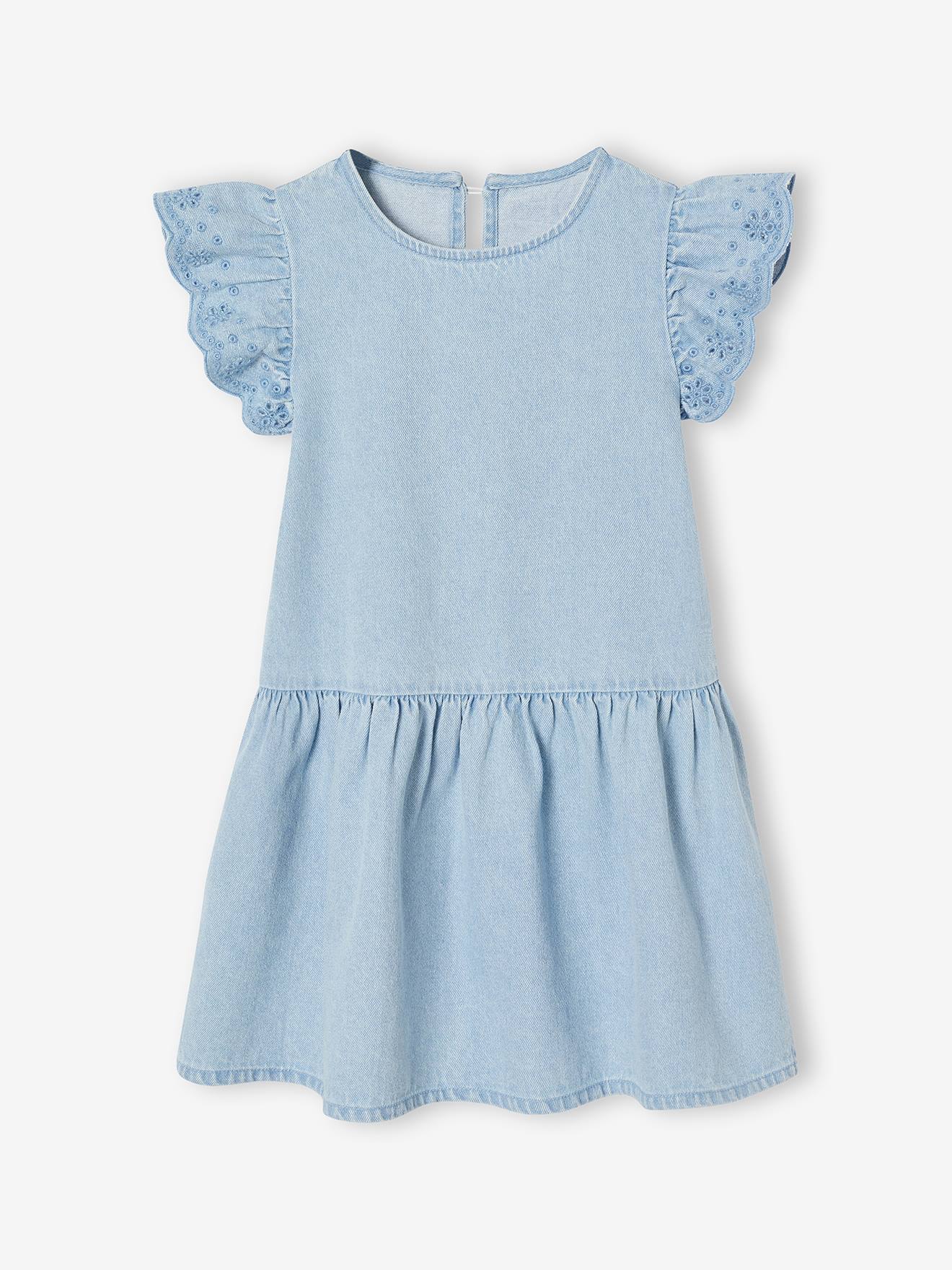 Robe fille denim manches courtes brodées double stone