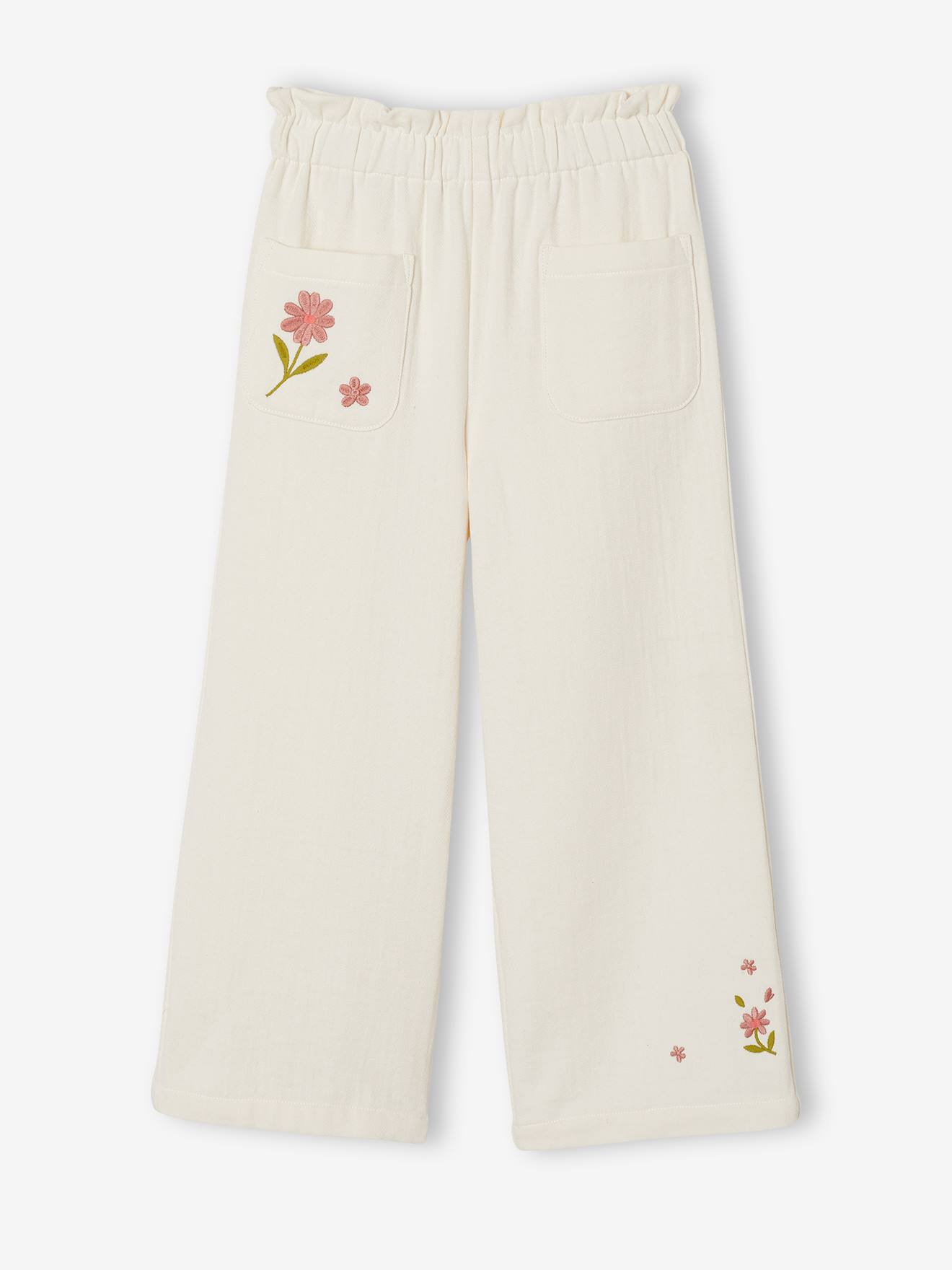 Pantalon fille large en gaze de coton écru