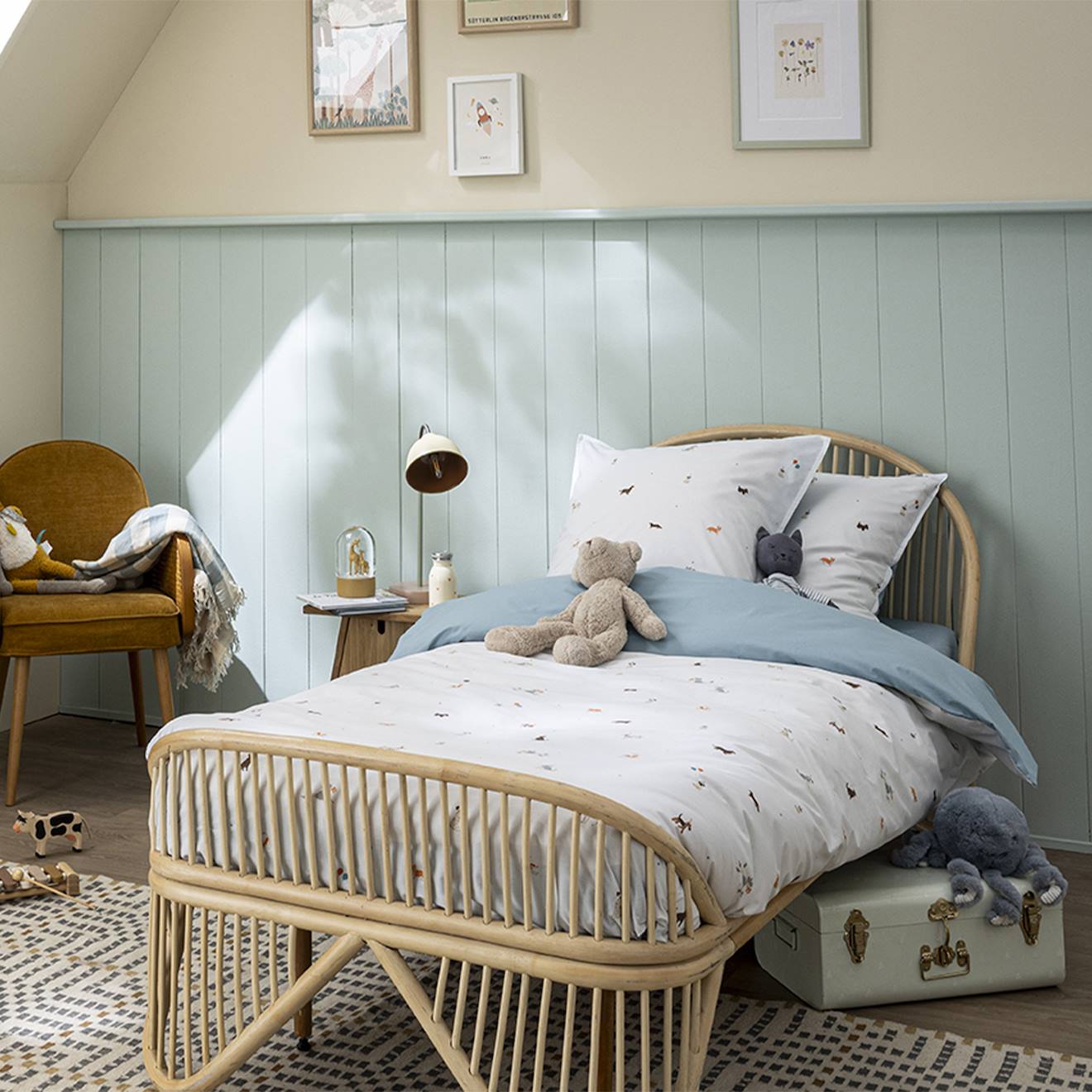 Housse De Couette Enfant Imprimée En Percale De Coton, La Parade En Fete Bleu