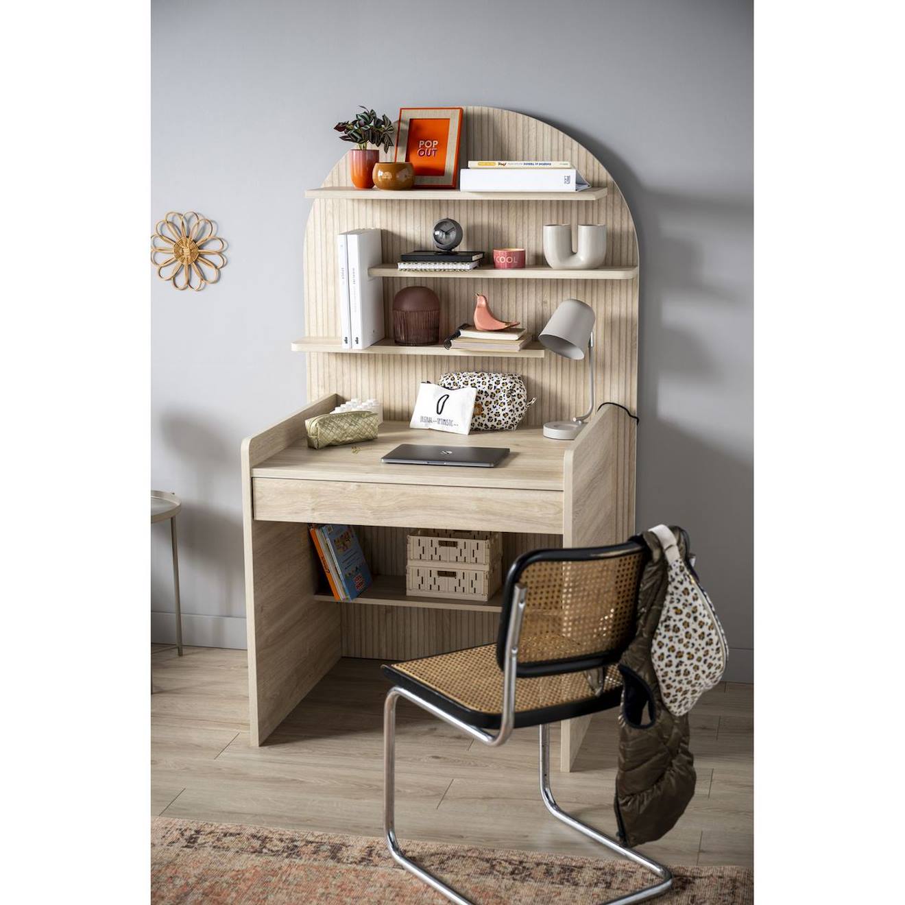 Bureau Enfant - Décor Bois Chêne Sépia Forme Arche Marron