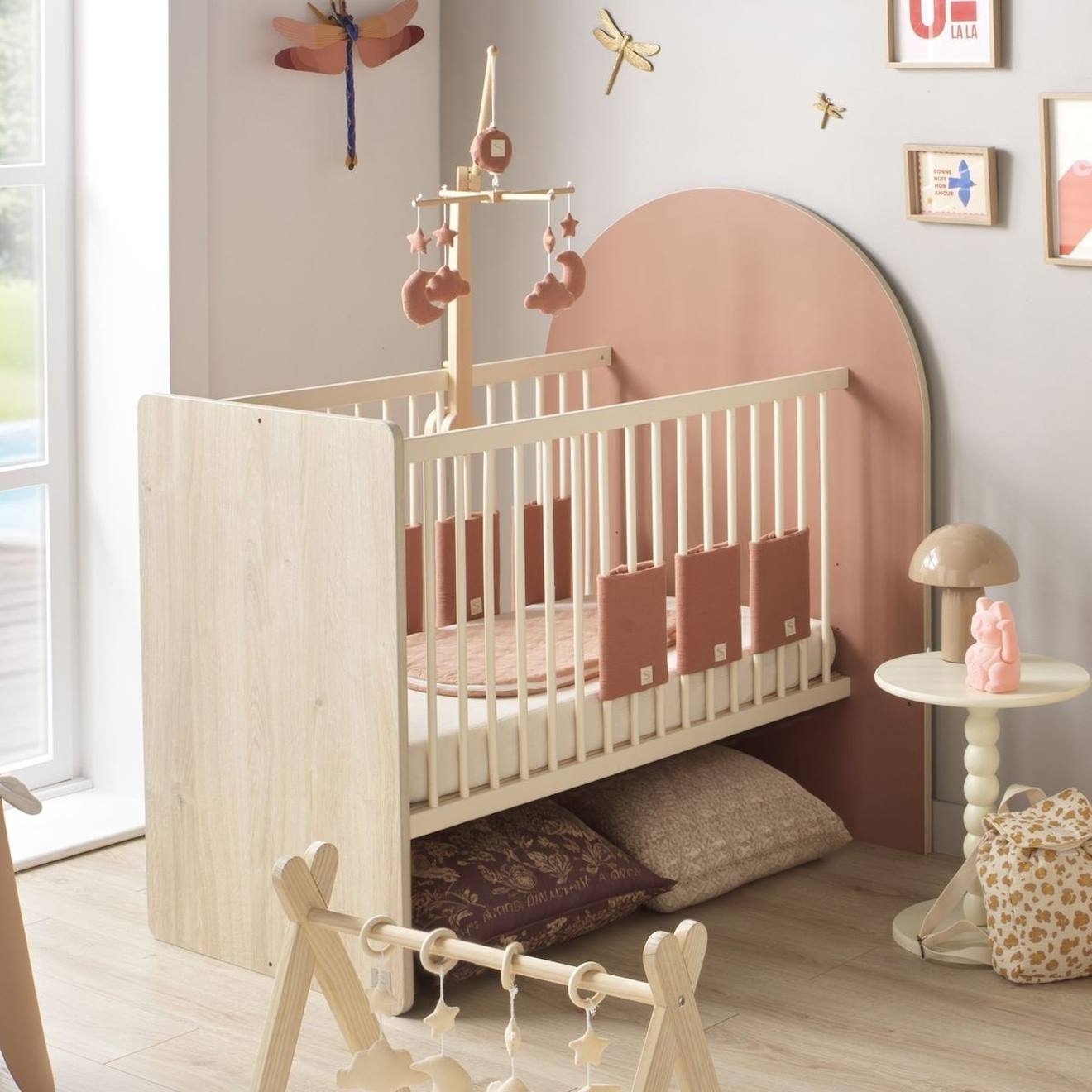 Lit Bébé Évolutif 120x60 En 90x190- Tête De Lit Arche - Arche Rouge/marron