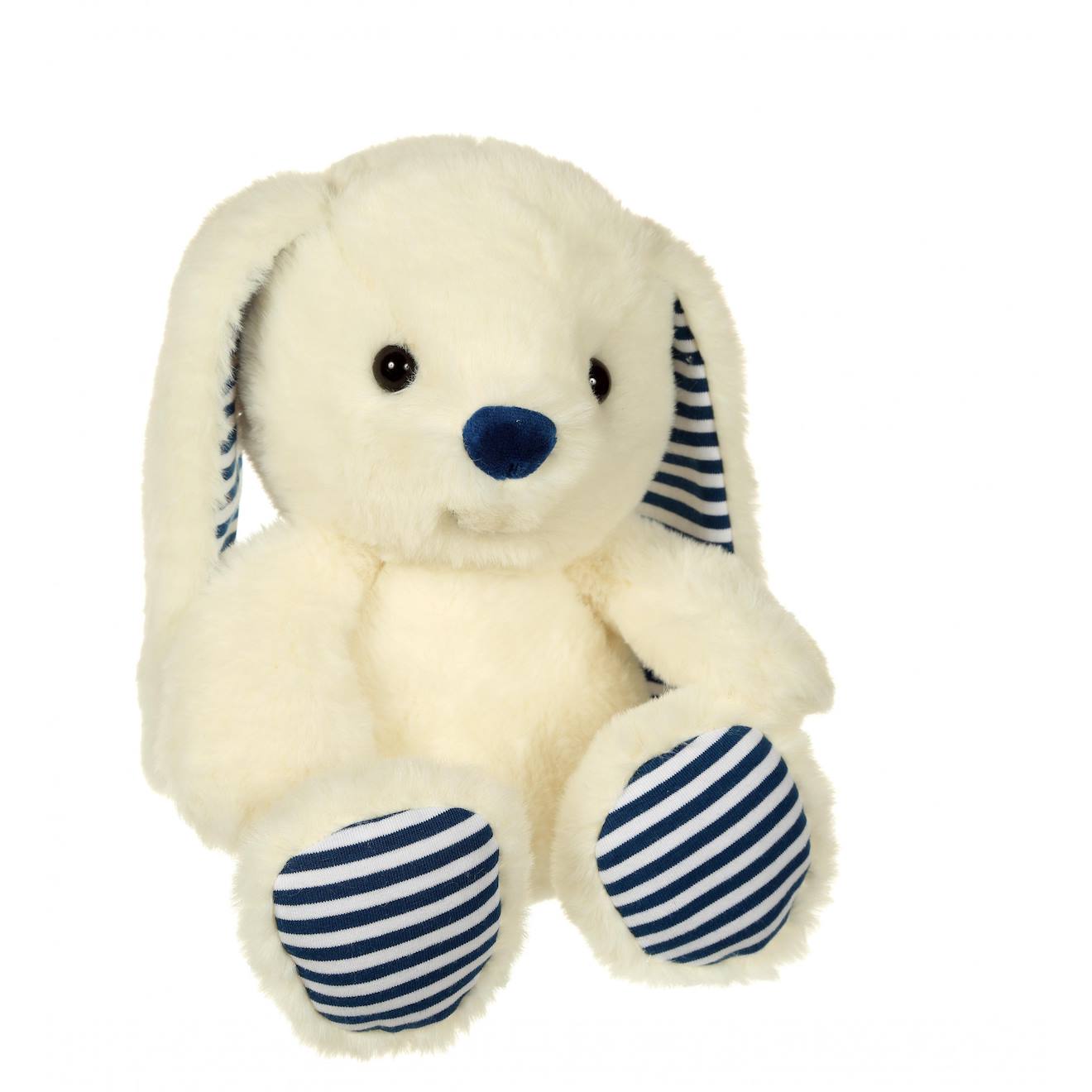 Peluche - Les Marinières - Lapin Blanc Rayures Bleues - 24 Cm Bleu
