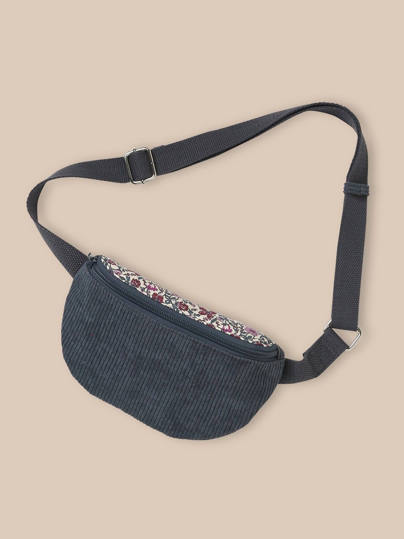 Sac Banane En Velours Et Tissu Liberty Fille Bleu Grise