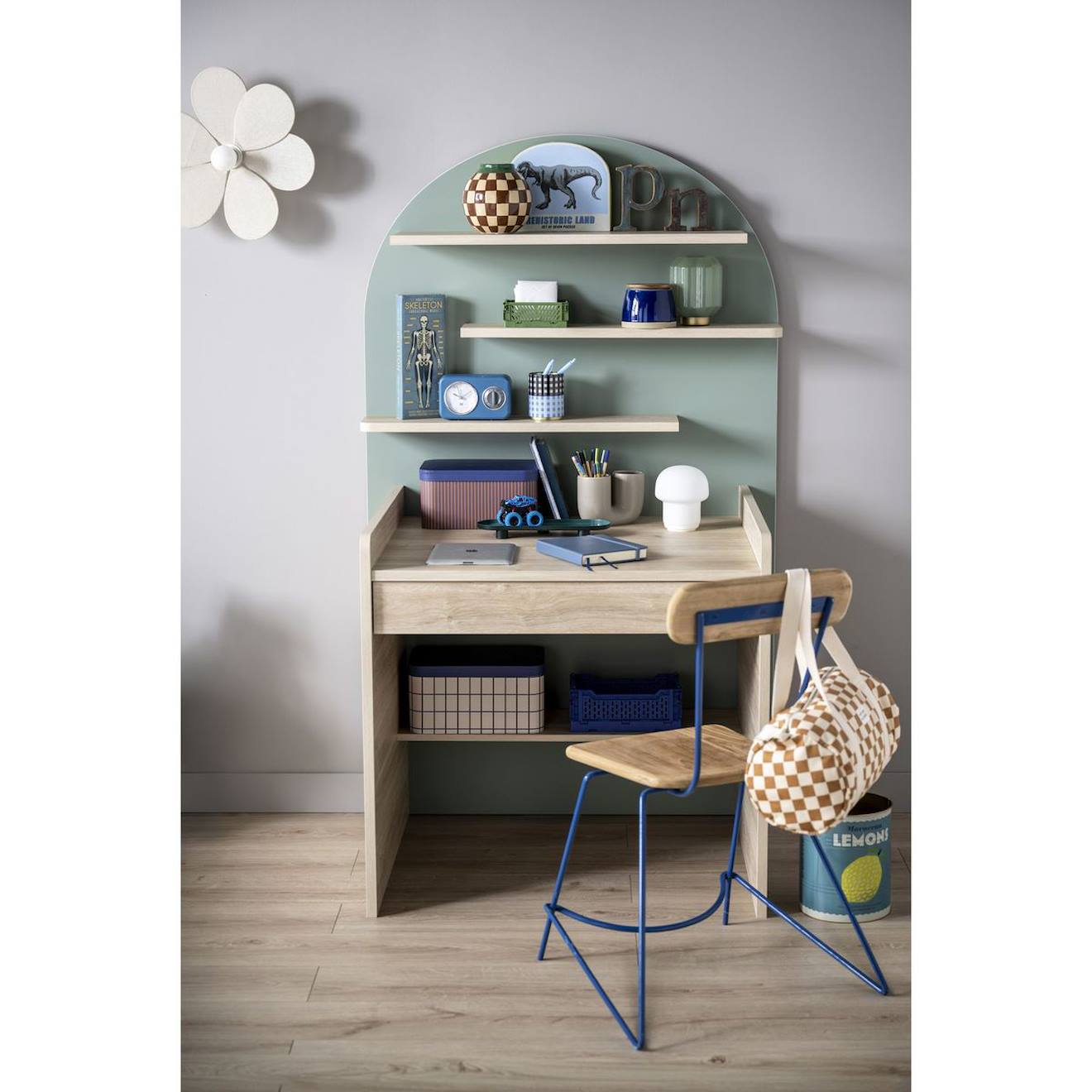 Bureau Enfant - Décor Bois Chêne Sépia Forme Arche Vert/marron