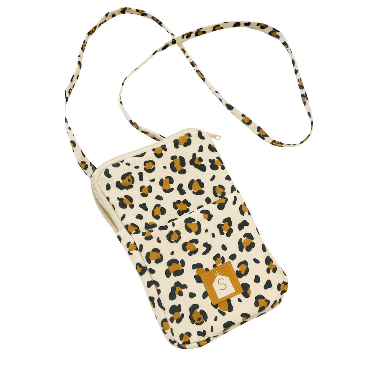 Pochette Téléphone En Gaze De Coton Matelassée Imprimé Léopard Ecru