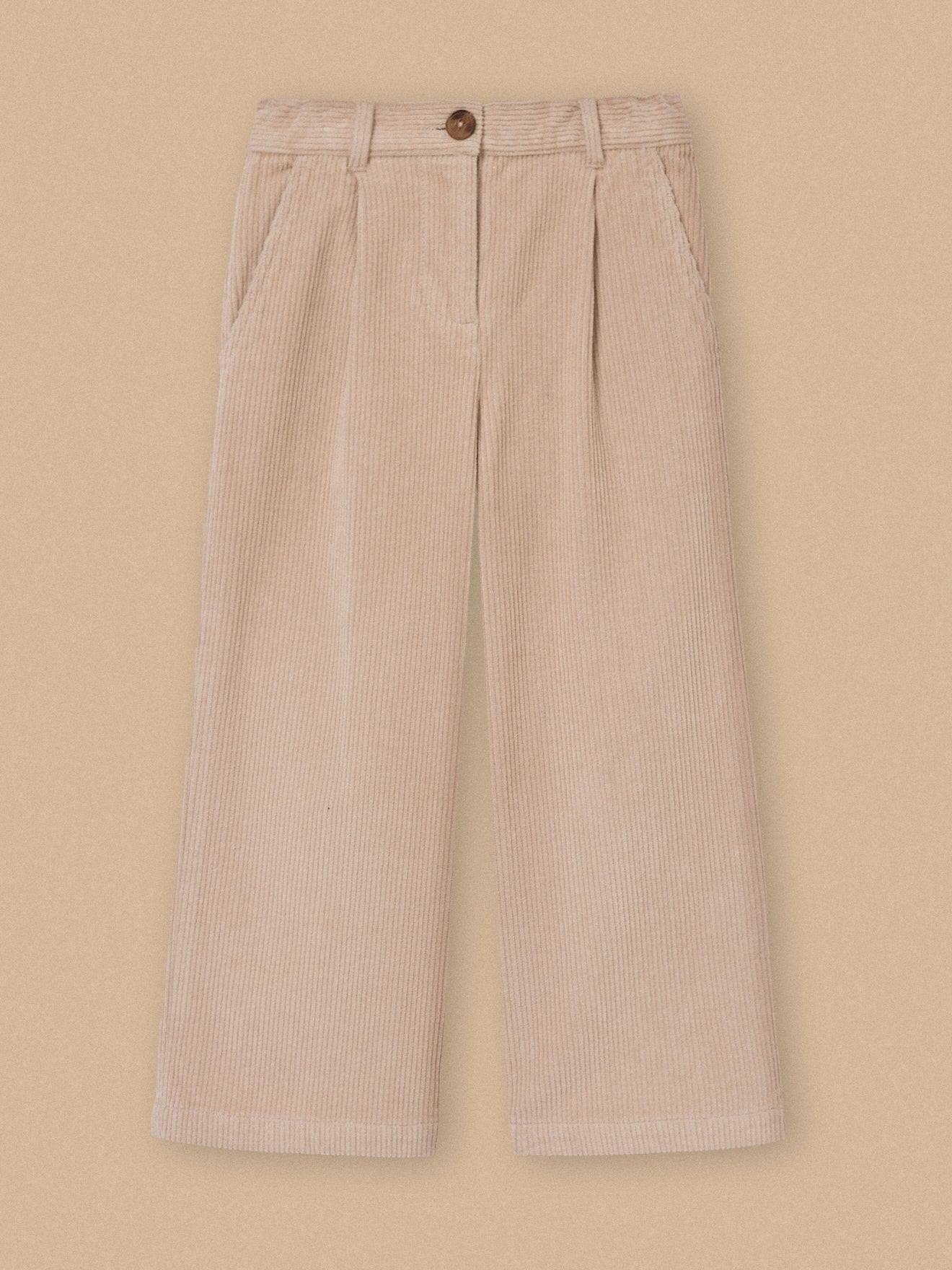 Pantalon Flare En Velours Fille Beige