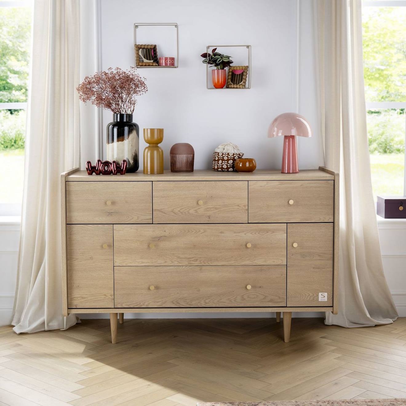 Commode 5 Tiroirs Et 2 Portes Pieds Bois Et Poignées Métal - My Love Marron