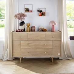 Commode 5 tiroirs et 2 portes pieds bois et poignées métal - my love  - vertbaudet enfant