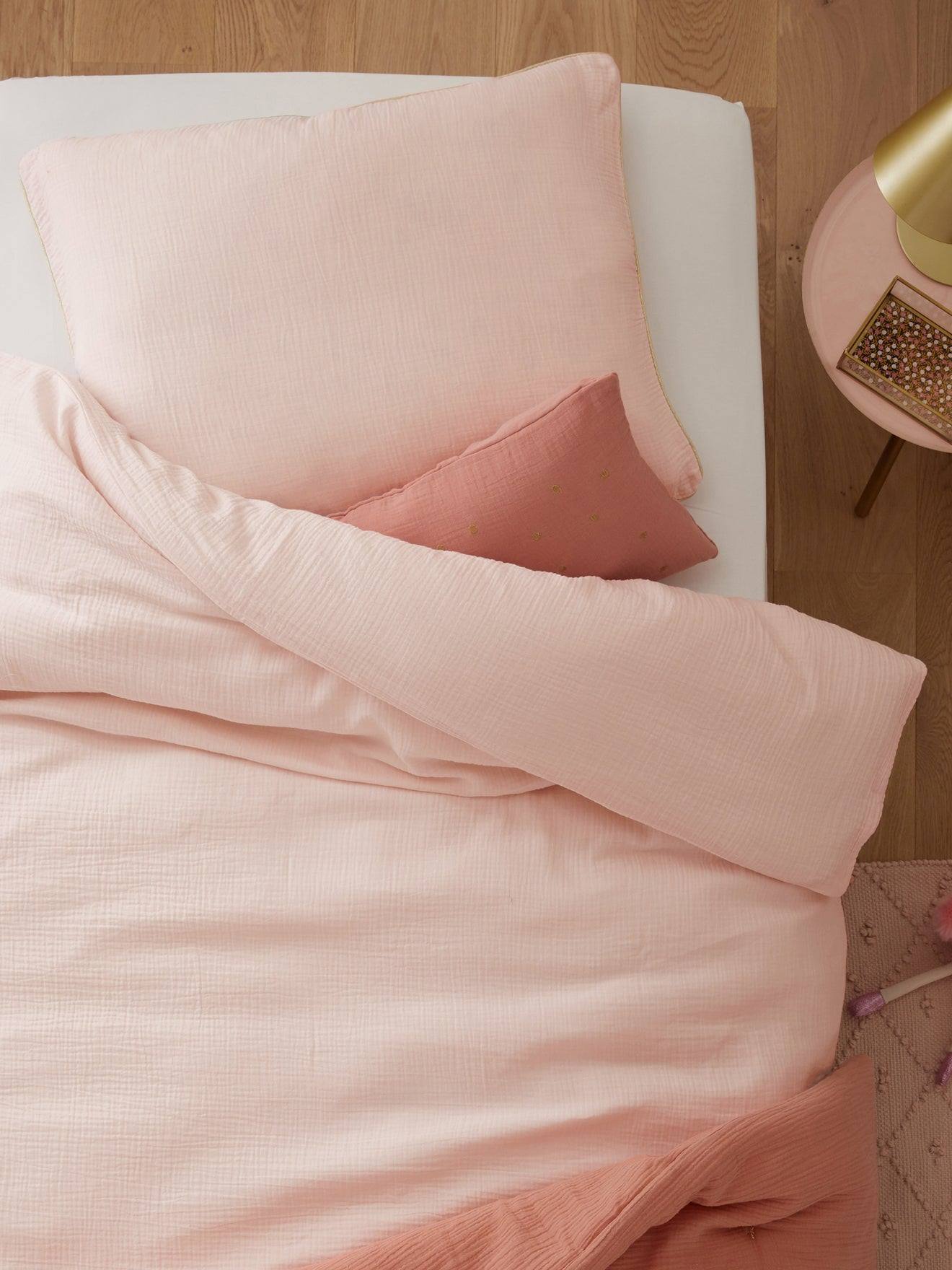 Housse De Couette Gaze De Coton gaufrée Rose Clair Uni