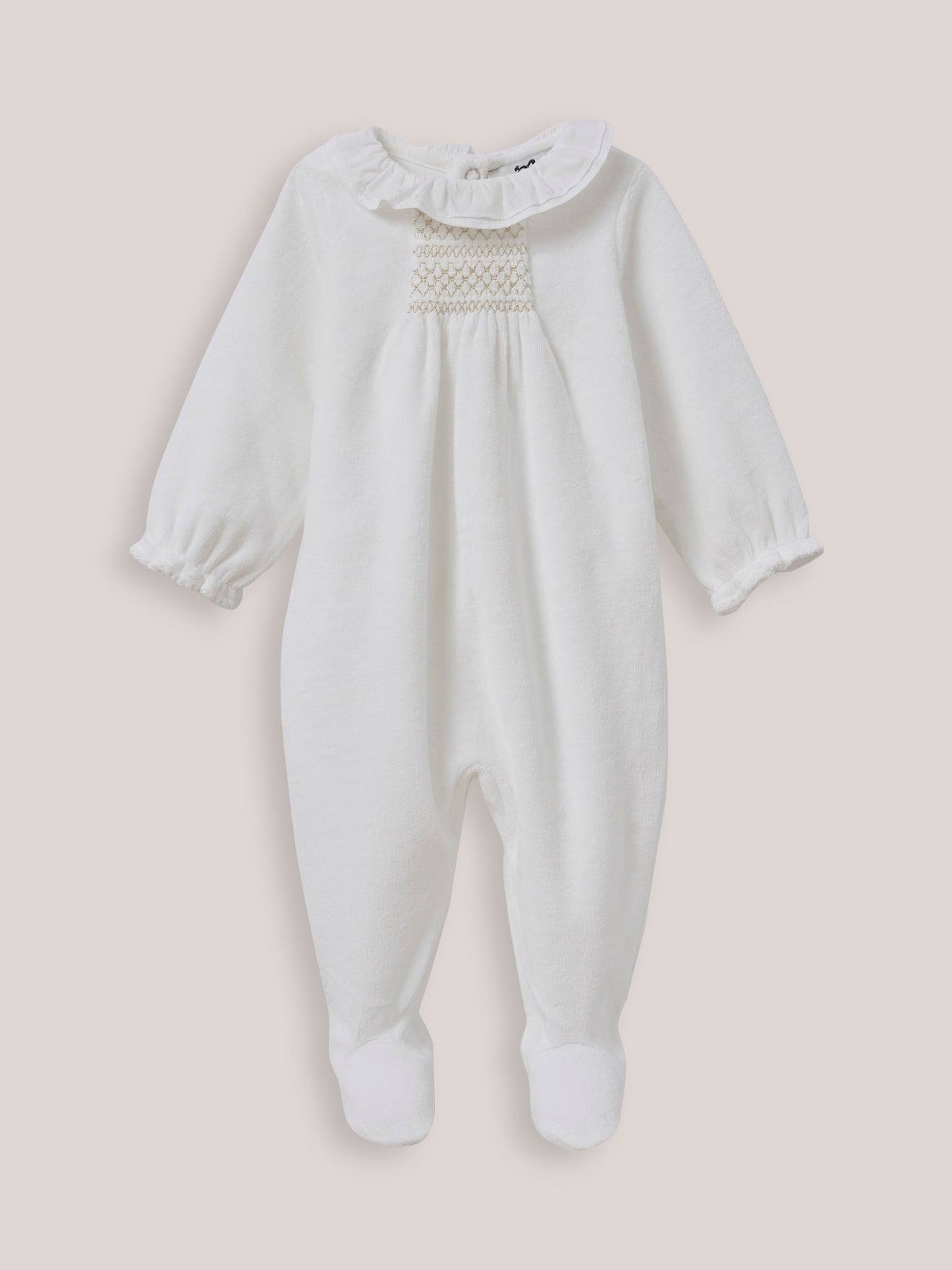 Dors-bien En Velours Bébé Avec Collerette Blanc Doux