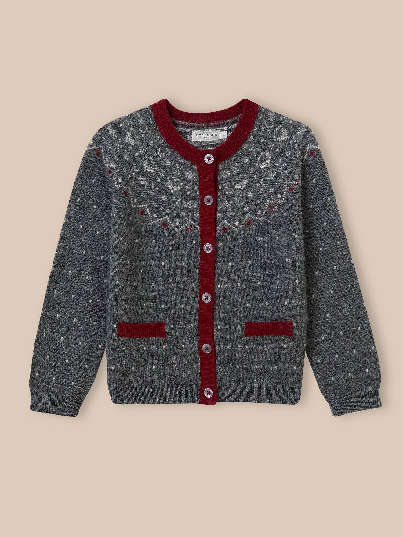 Cardigan Jacquard En Laine Fille Gris Chine Fonce