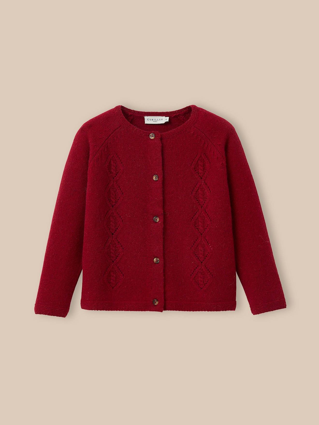 Cardigan Fille En Laine Mérinos Framboise