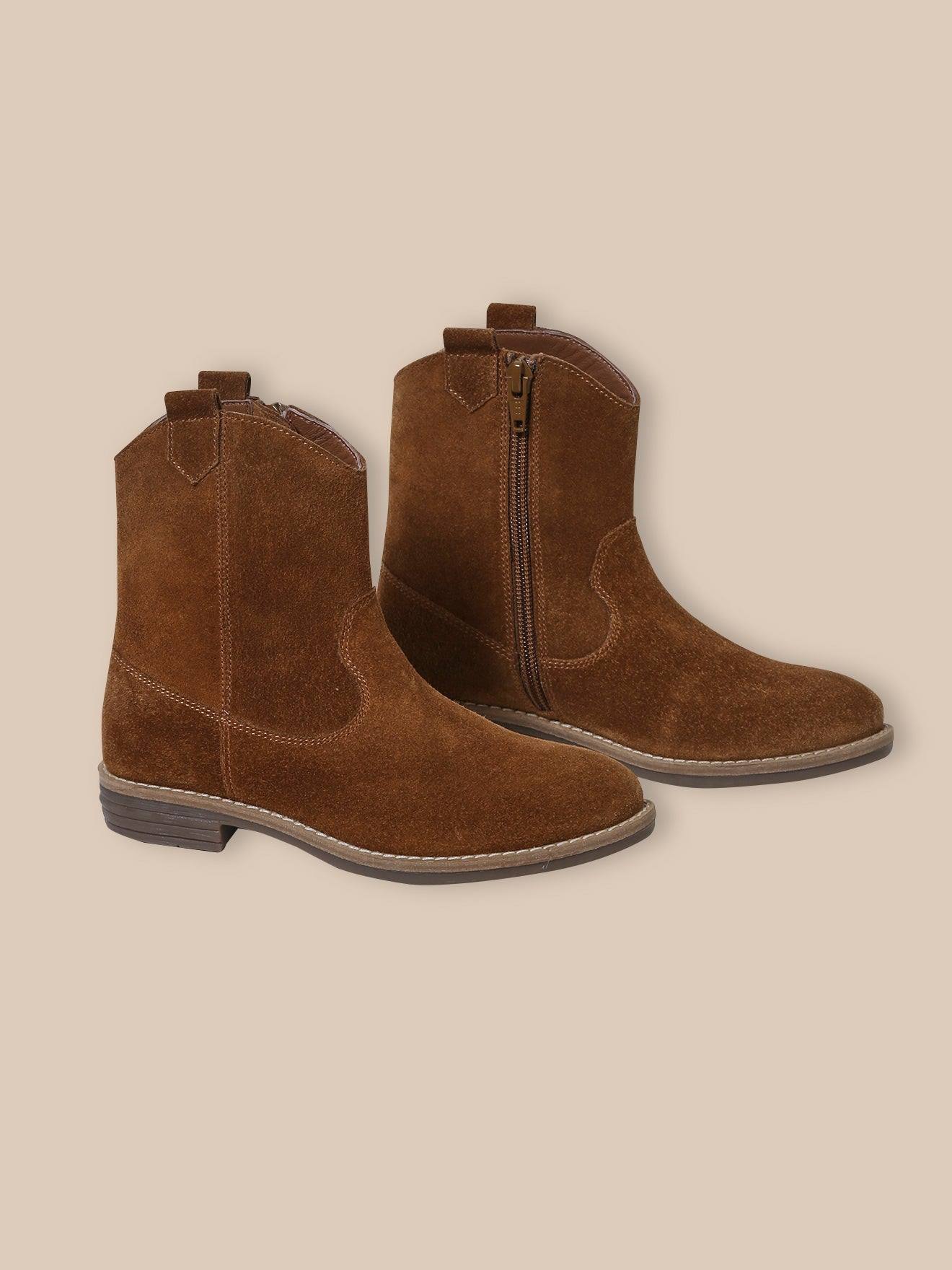 Boots Western En Croûte De Cuir Fille Camel